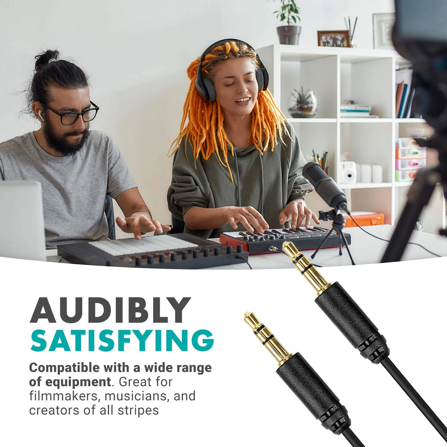 Movo MC6 Dual 3.5mm Male Stereo TRS Cable - 20-Foot Camera Patch