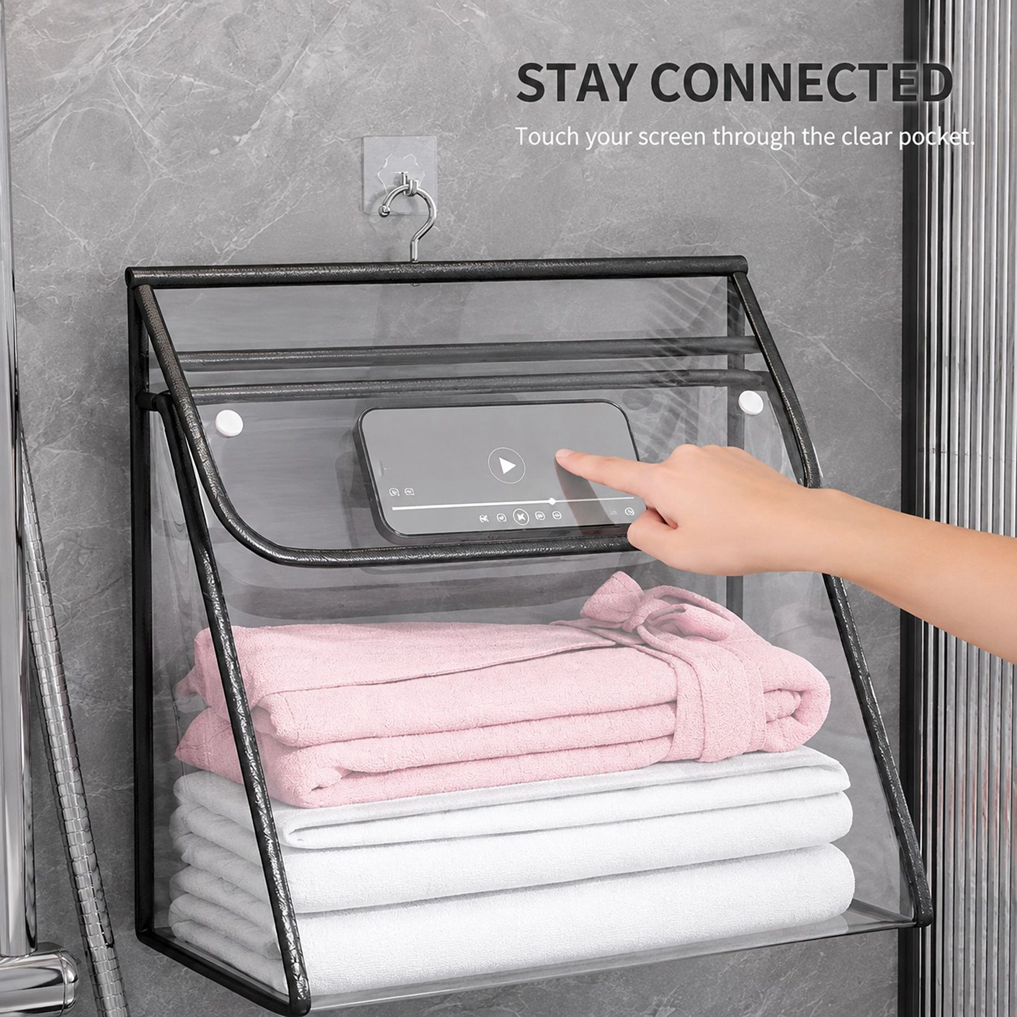 Alilang Women Clear Hanging Wall Storage Bag with Snap Flap Hook Bathroom Organizer