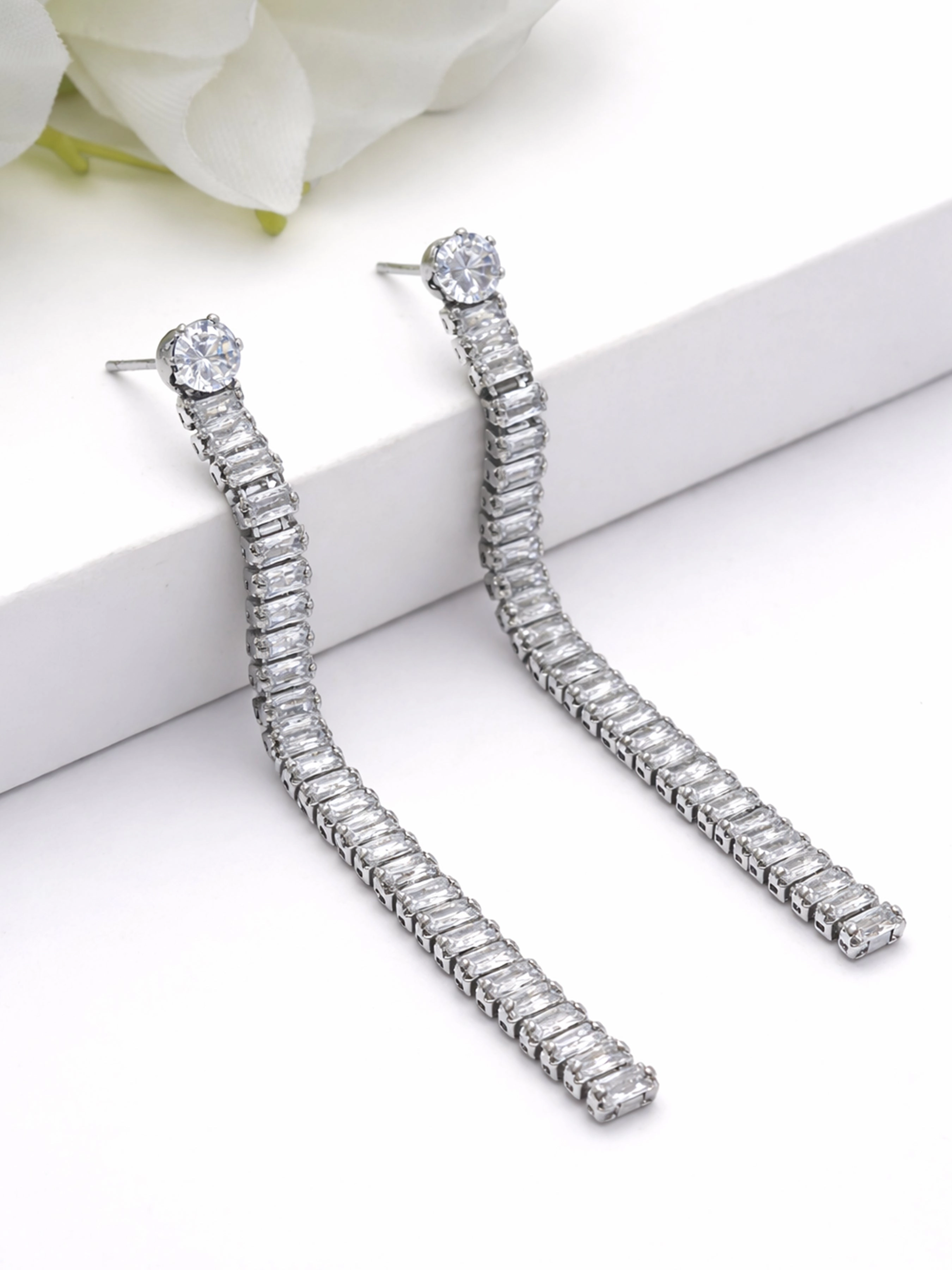 AGP PARIS Womens Linear Crystal Tassel Drop Earrings