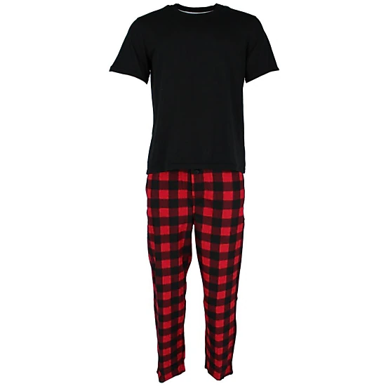 Fruit of the Loom Men's Big & Tall Fleece Plaid Sleep Pant and Tee Set