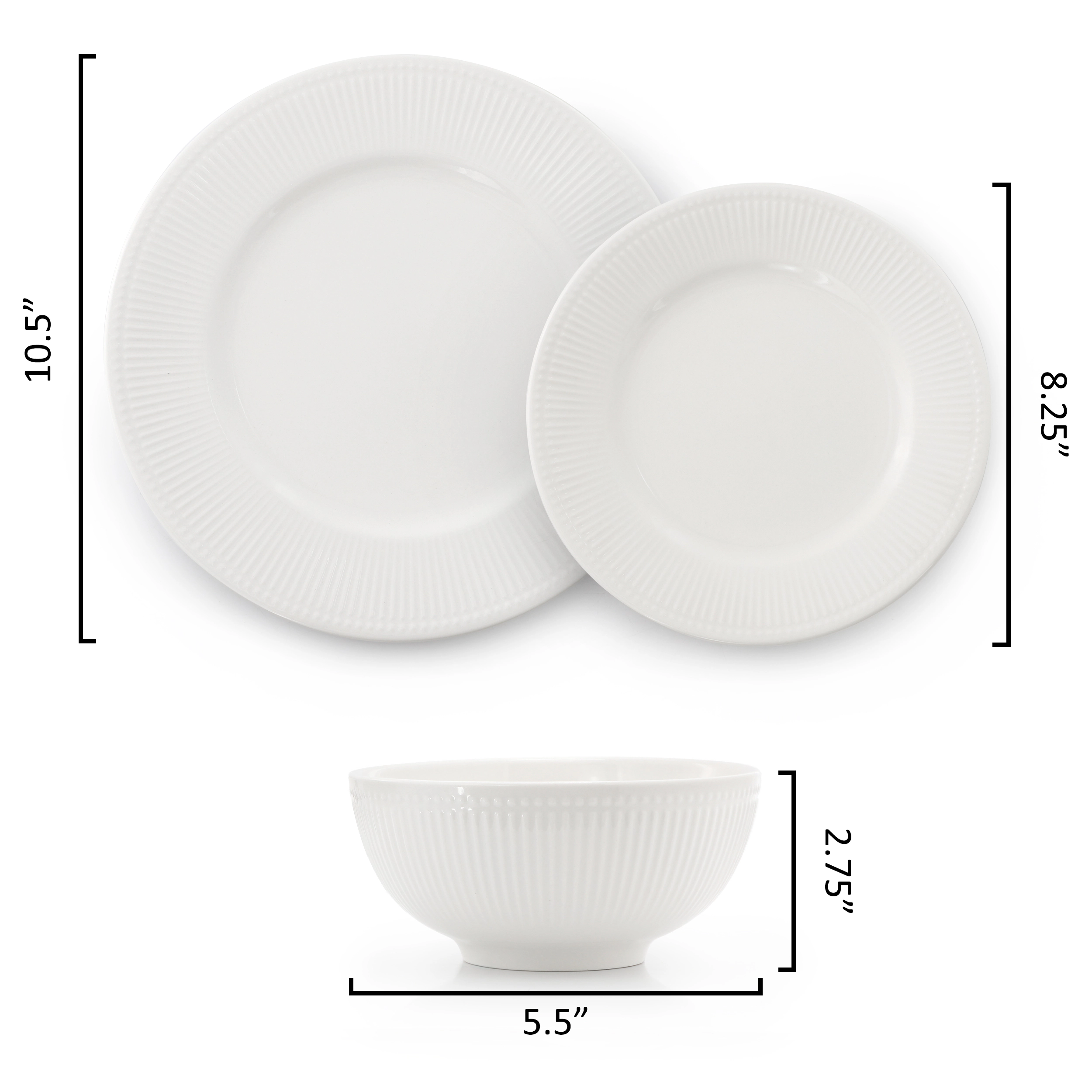 Elama Farrah 18 Piece Round Stoneware Dinnerware Set in White