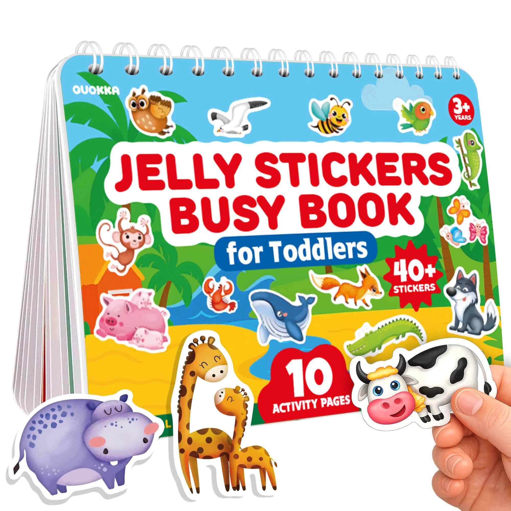 QUOKKA Jelly Sticker Book for Toddlers Ages 1-3, Reusable Waterproof Stickers, Animals & Learning Travel Toy