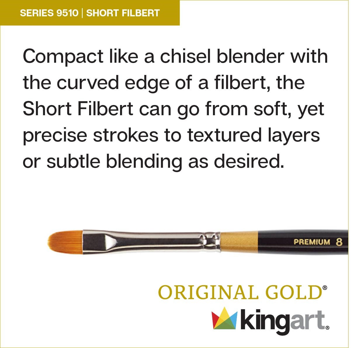 KINGART Original Gold 9510 Short Filbert Golden Taklon Brush Set - 5 pc