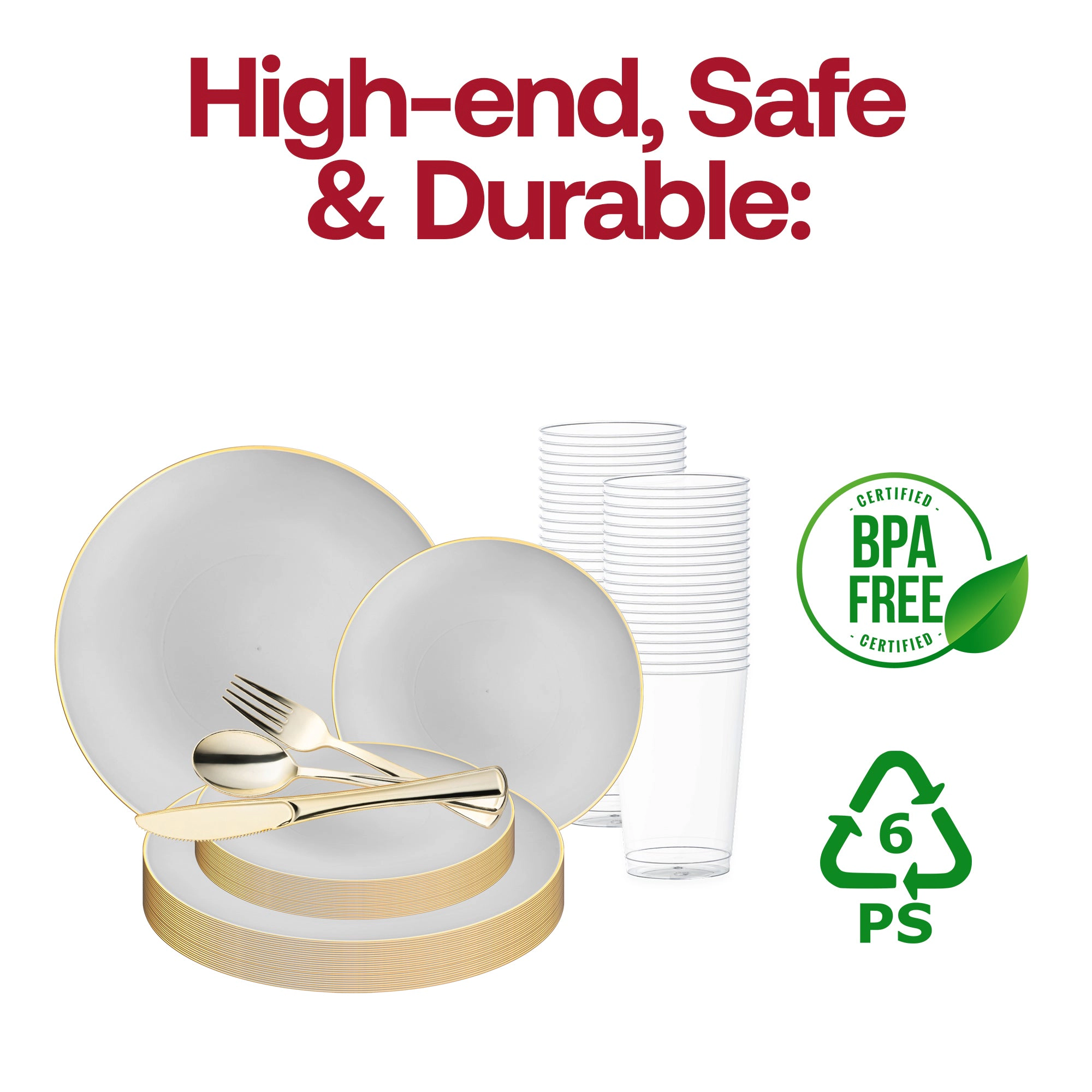 Smarty Had A Party with Gold Organic Round Disposable Plastic Wedding Value Set