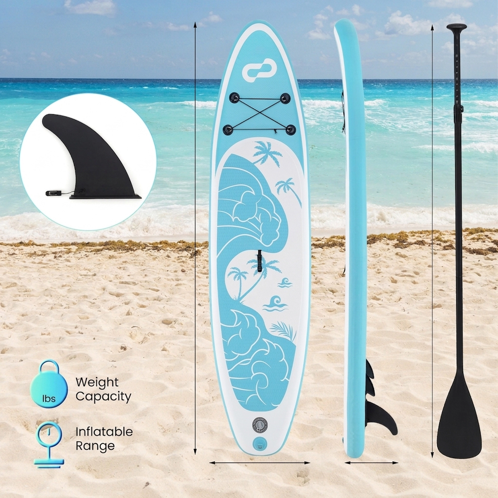 SUGIFT Adult Blue 11-ft Inflatable Paddle Board with Removable Fin and Hand Pump 30-in W 310-lb Rider Capacity