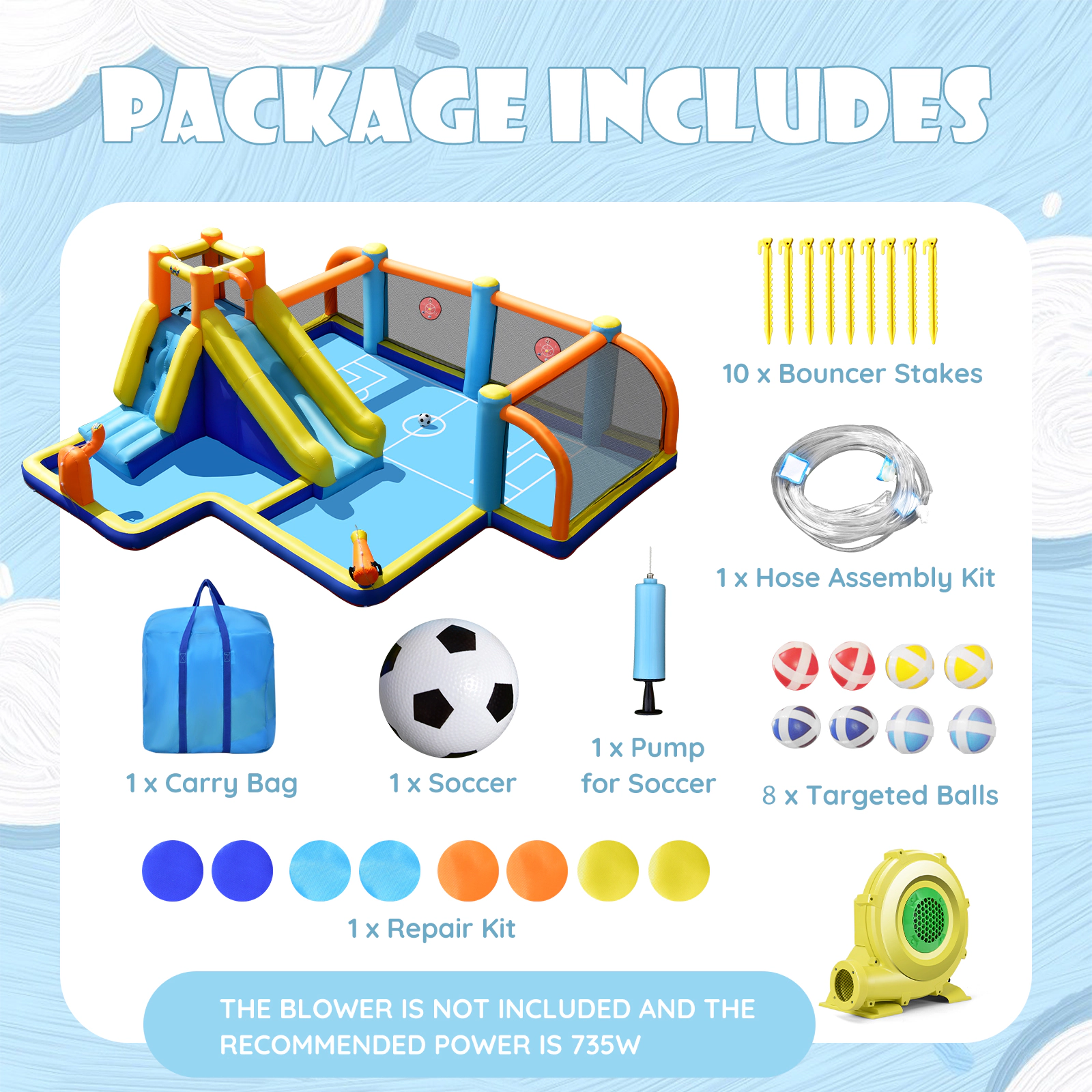 Hivvago Giant Soccer-Themed Inflatable Water Slide with 735W Blower