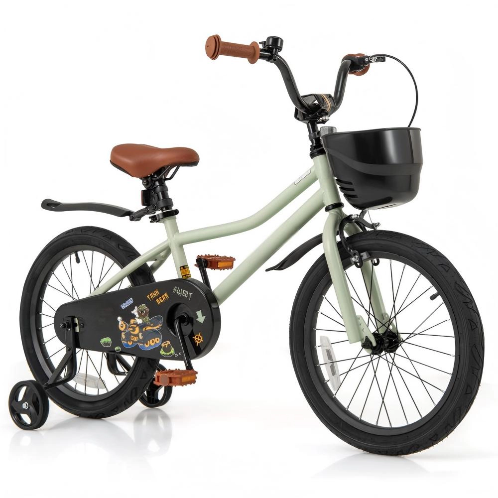 SUGIFT 18-Inch Kids Bike with Dual Brakes Training Wheels 145-lb Capacity Ages 4-8 Adjustable Seat Green