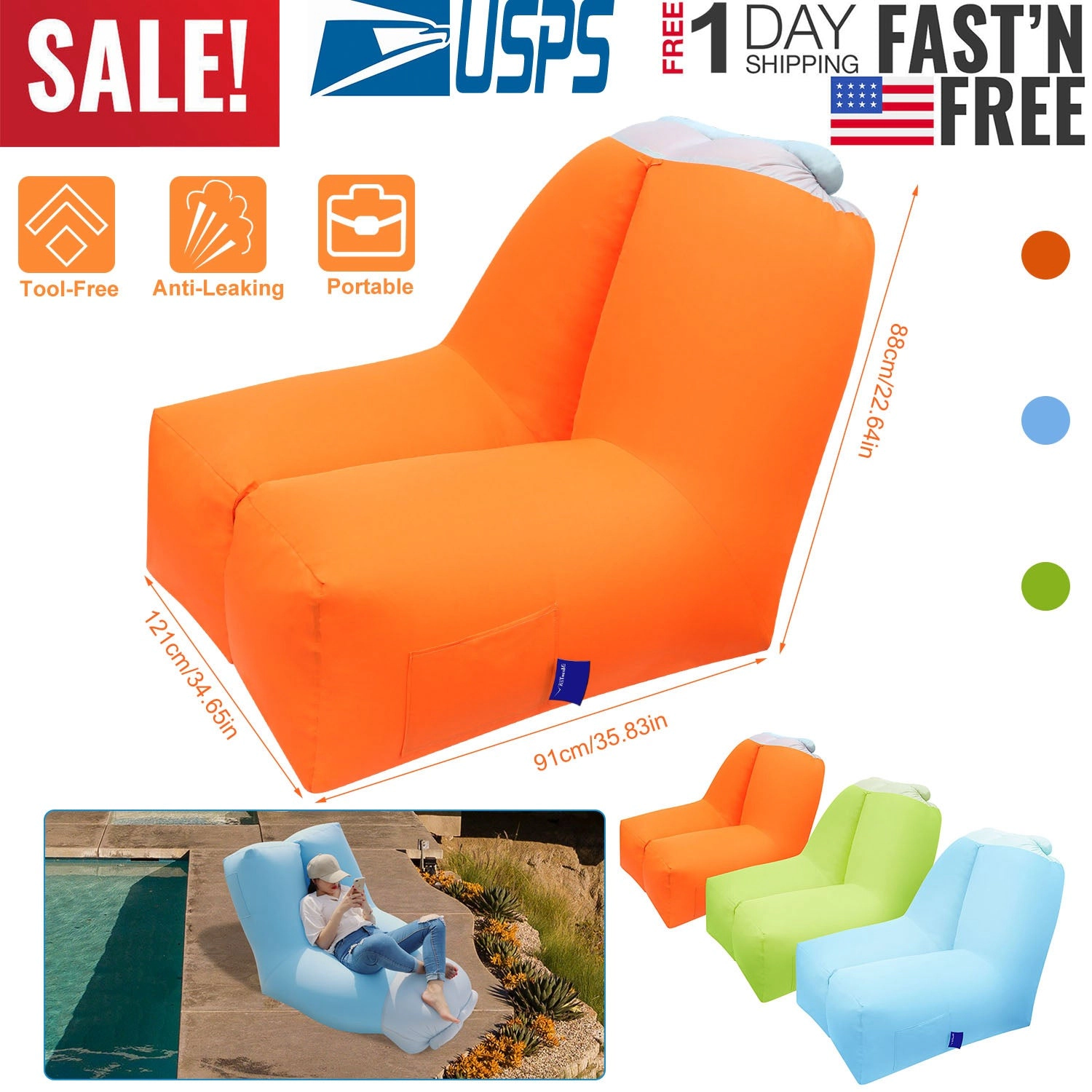 GBruno Inflatable Air Lounger With Carrying Bag