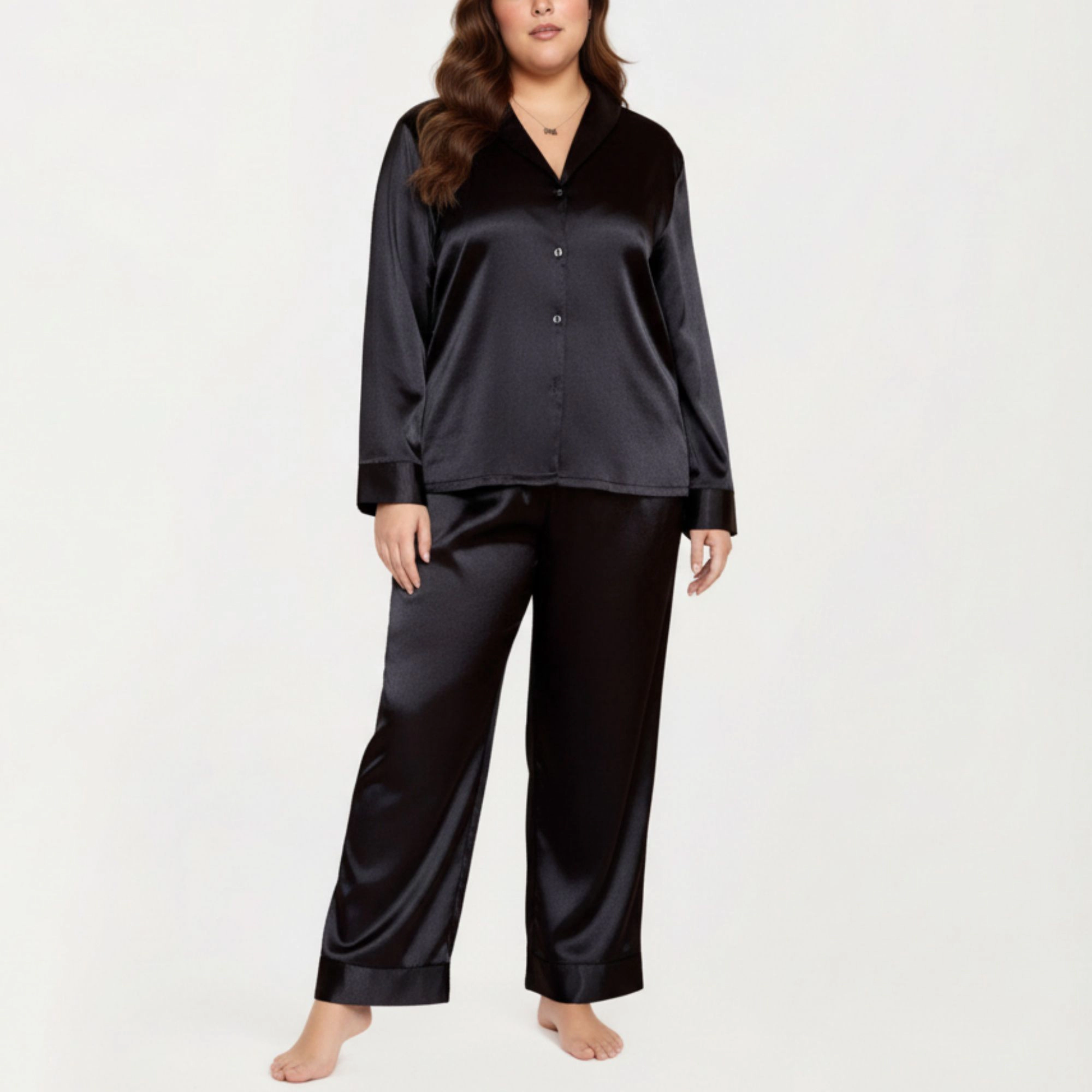 Anna-Kaci Women's Plus 2-Piece Satin Pajama Set with Relaxed Button Front Top and Wide Leg Pants