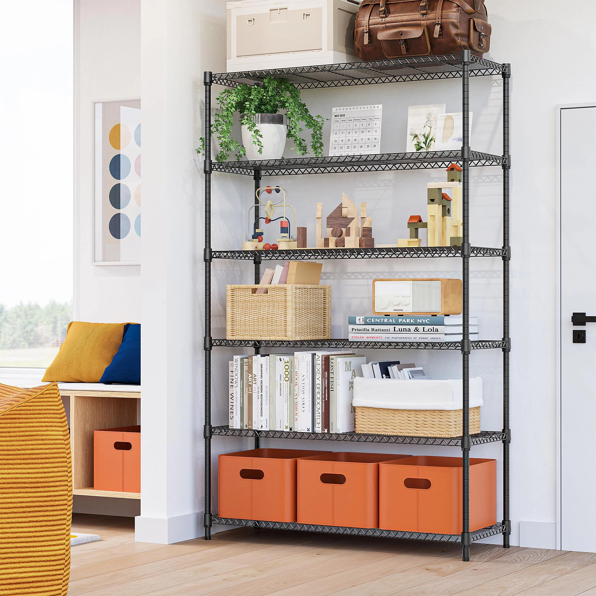 Flynama 6 Tier Metal Wire Storage Shelving Unit 2100LBS Load Adjustable Black for Garage Pantry Kitchen
