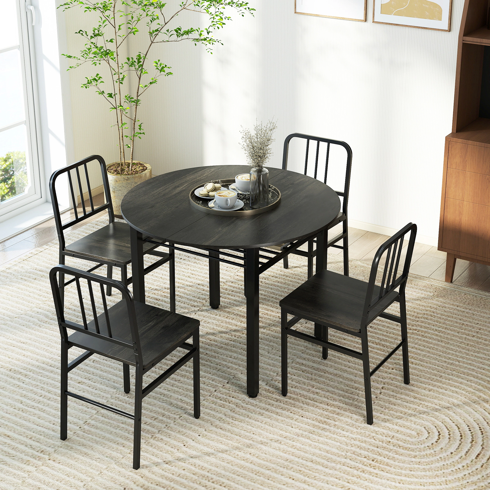 LJG 5-Piece Round Dining Table Set with Storage Shelf for Room
