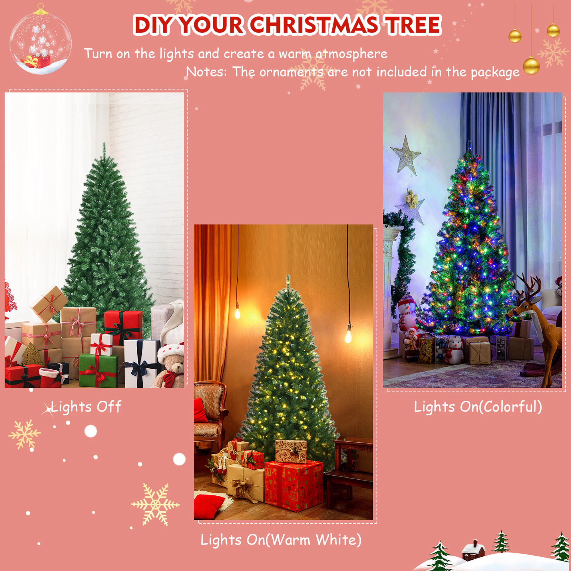 Costway 6/7/8ft Pre-lit Hinged Christmas Tree w/ Remote Control & 9 Lighting Modes
