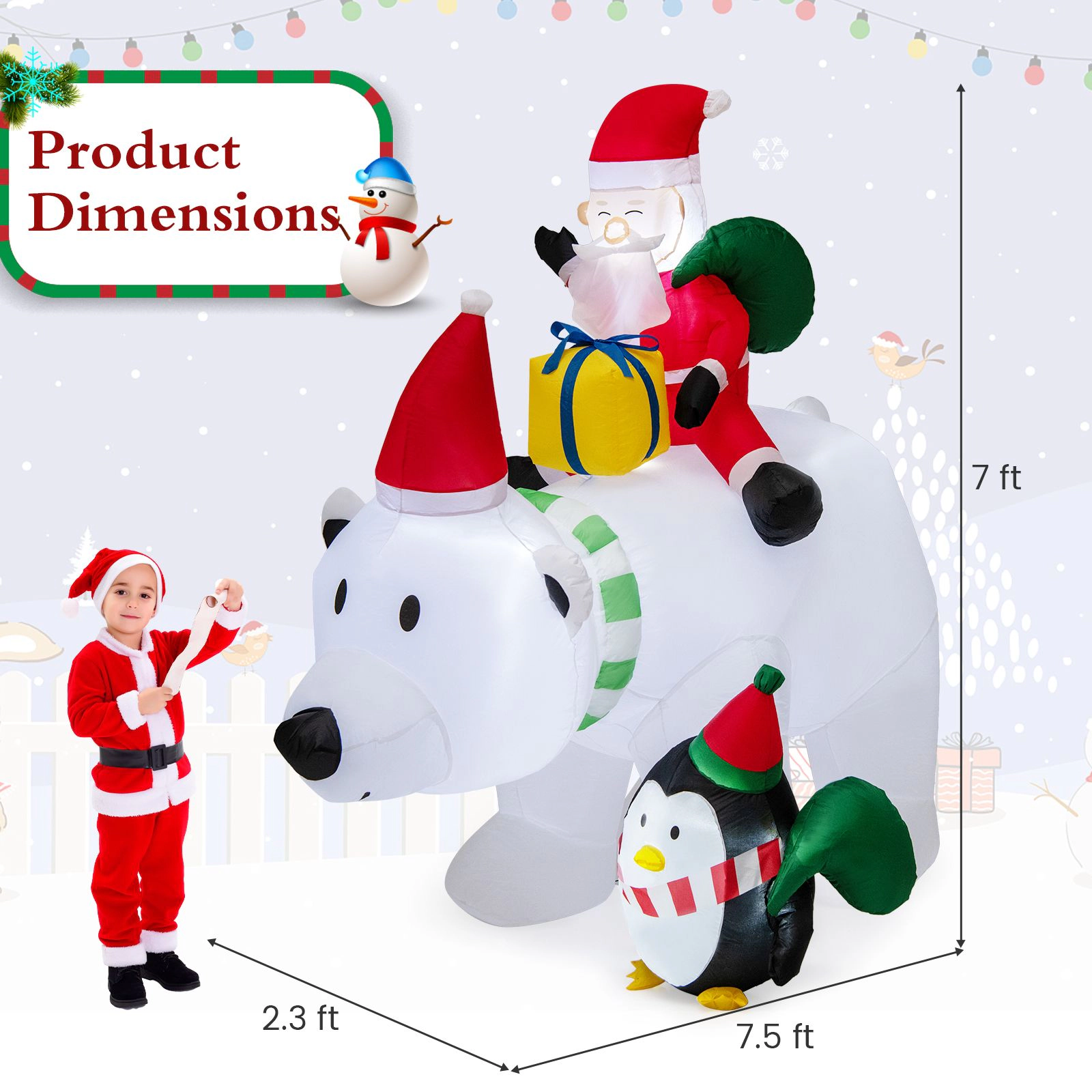 SlickBlue Unisex 7 Feet Christmas Inflatable Santa Polar Bear Decor