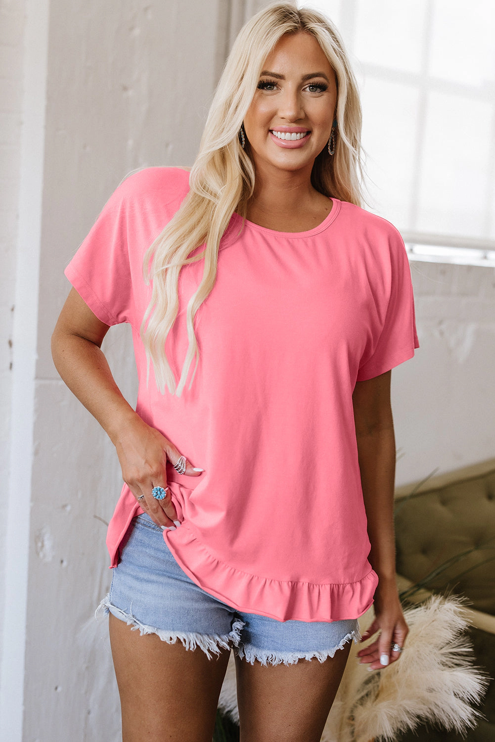 Threaded Pear Women's Kimber Frilled Hem Loose Top
