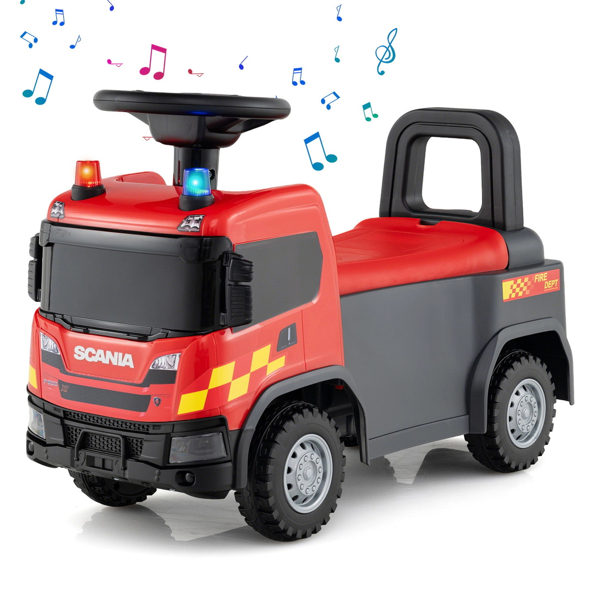 SUGIFT Red Steering Wheel and Music Kids Ride On Push Car Licensed SCANIA Truck Toy