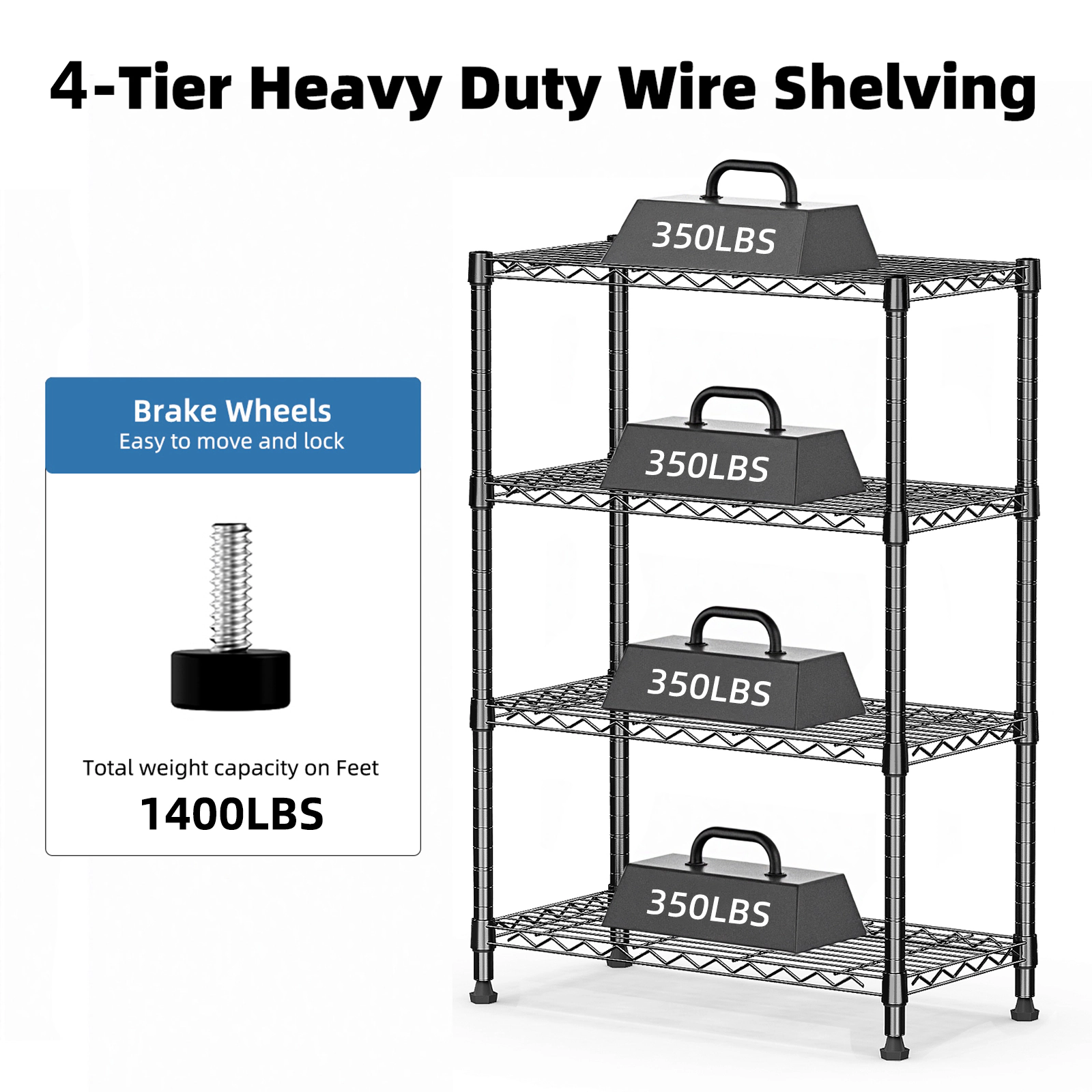 Flynama Steel Chrome 4 Tier Shelving 1000lb Heavy Duty Space Saving Adjustable Rack for Home Kitchen and Office