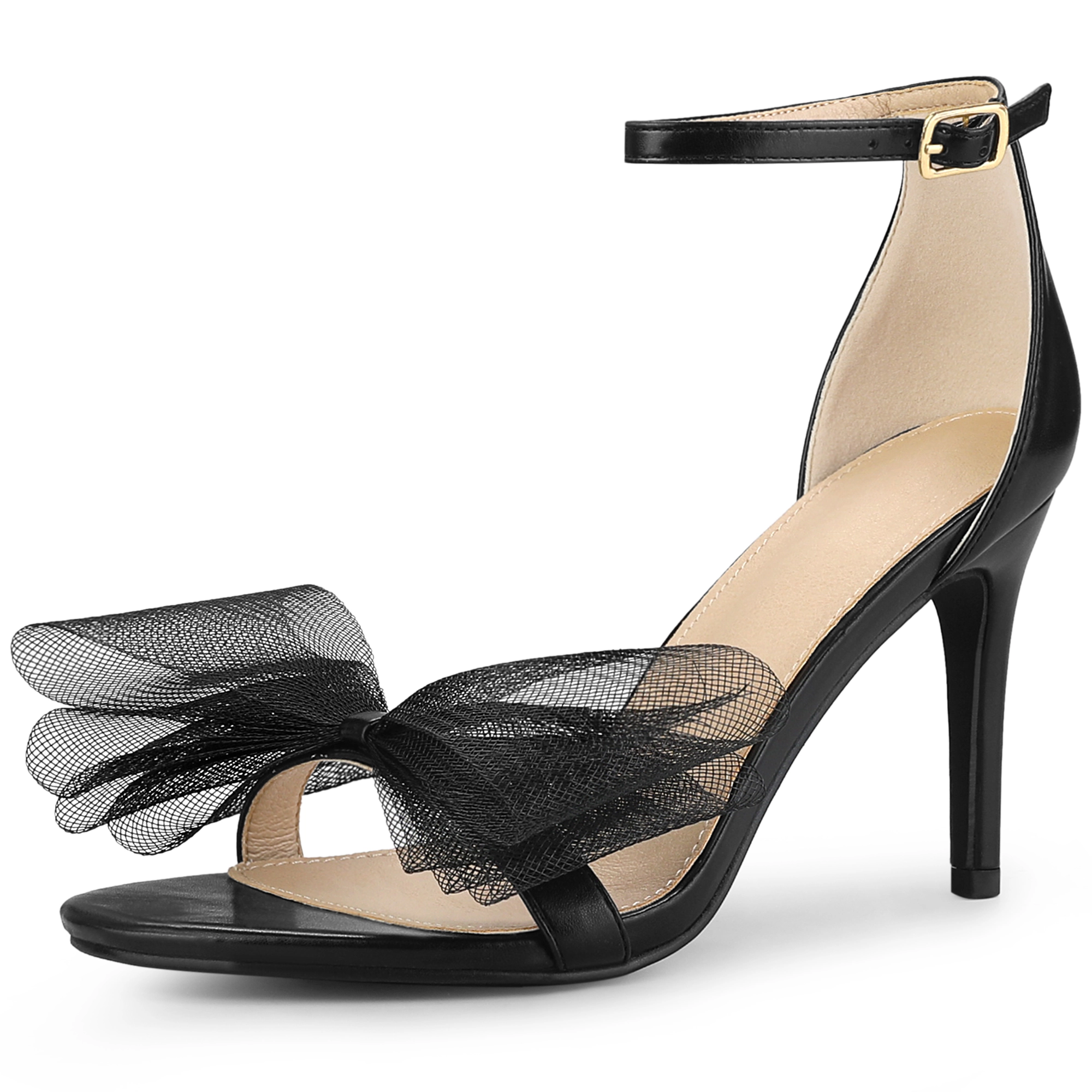 BLISSFUL STEP Women's Open Toe Stiletto High Heels Ankle Strap Bow Tie Sandals