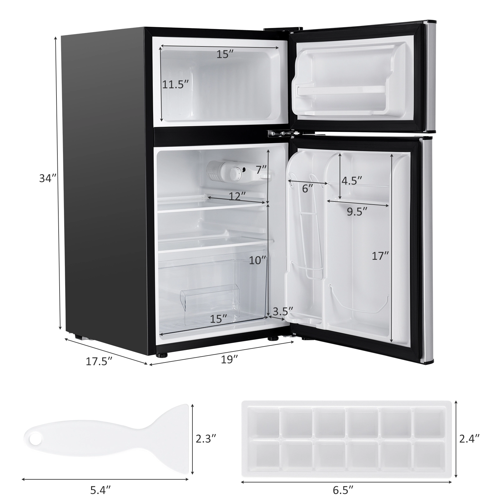 SUGIFT 3.2-cu ft Compact Mini Fridge with Freezer Adjustable 7-Setting Thermostat and Reversible Door