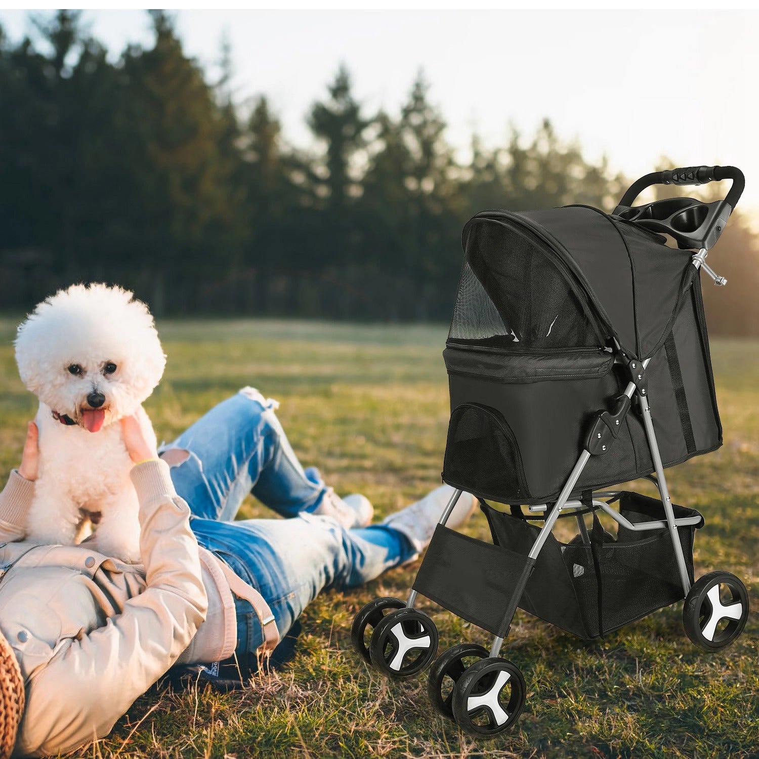 GBruno 4-Wheel Foldable Pet Stroller With Storage