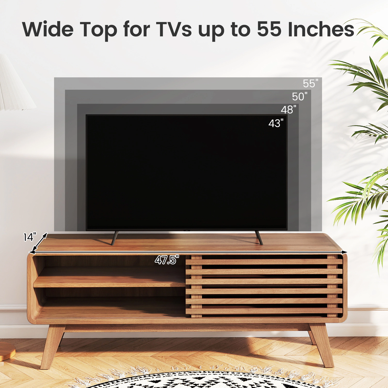 Glintex 47.5-Inch TV Stand with Sliding Door and Splayed Wood Legs, Walnut