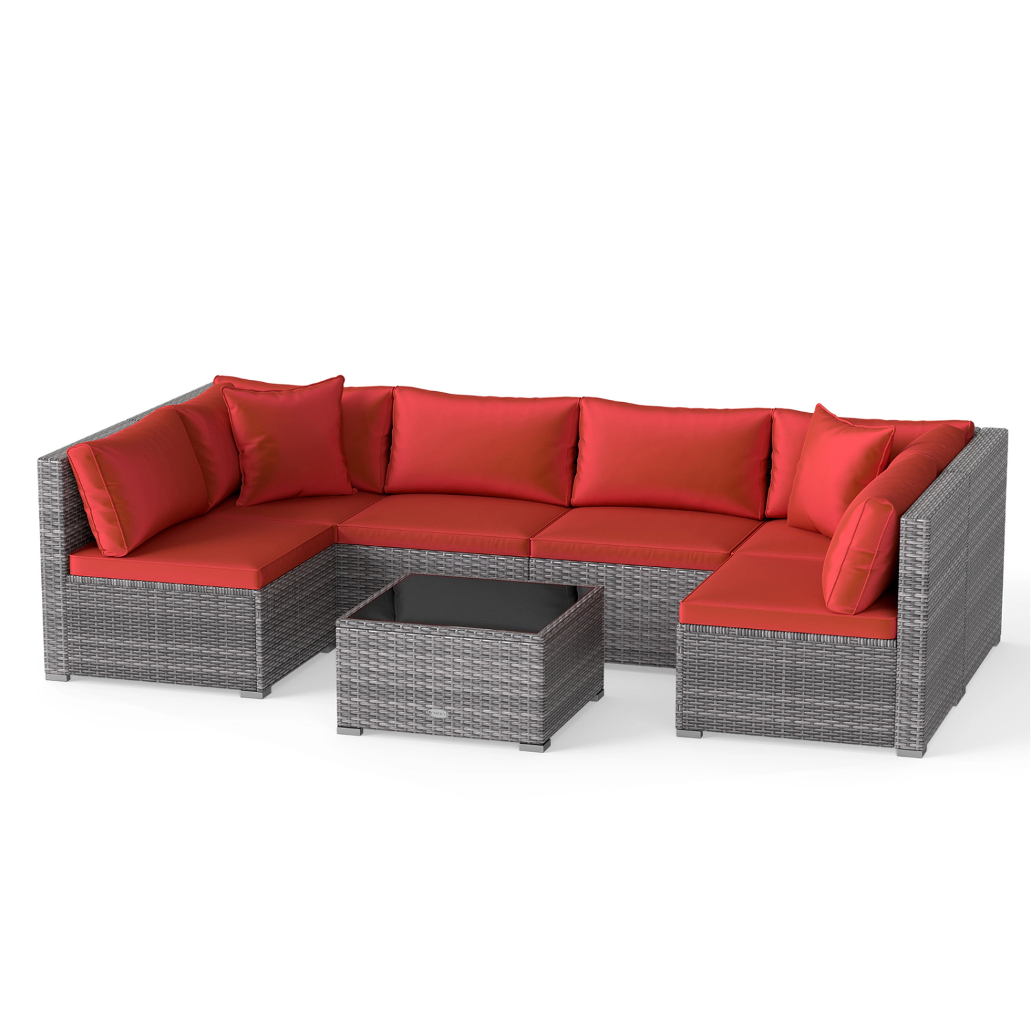LJG 7-Piece PE Rattan Patio Set with Glass Table & Soft Cushions for Outdoor