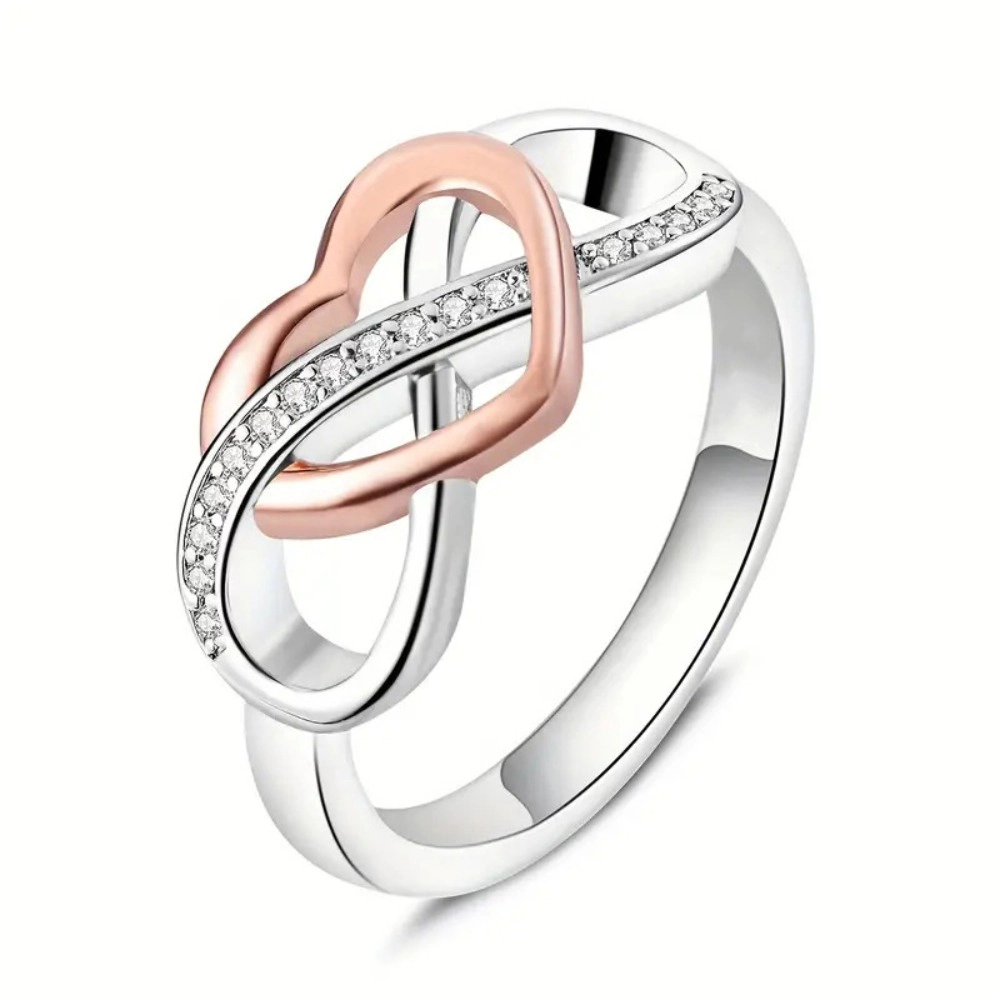Fashion Inlay Zirconia Two-tone Infinity Heart Ring