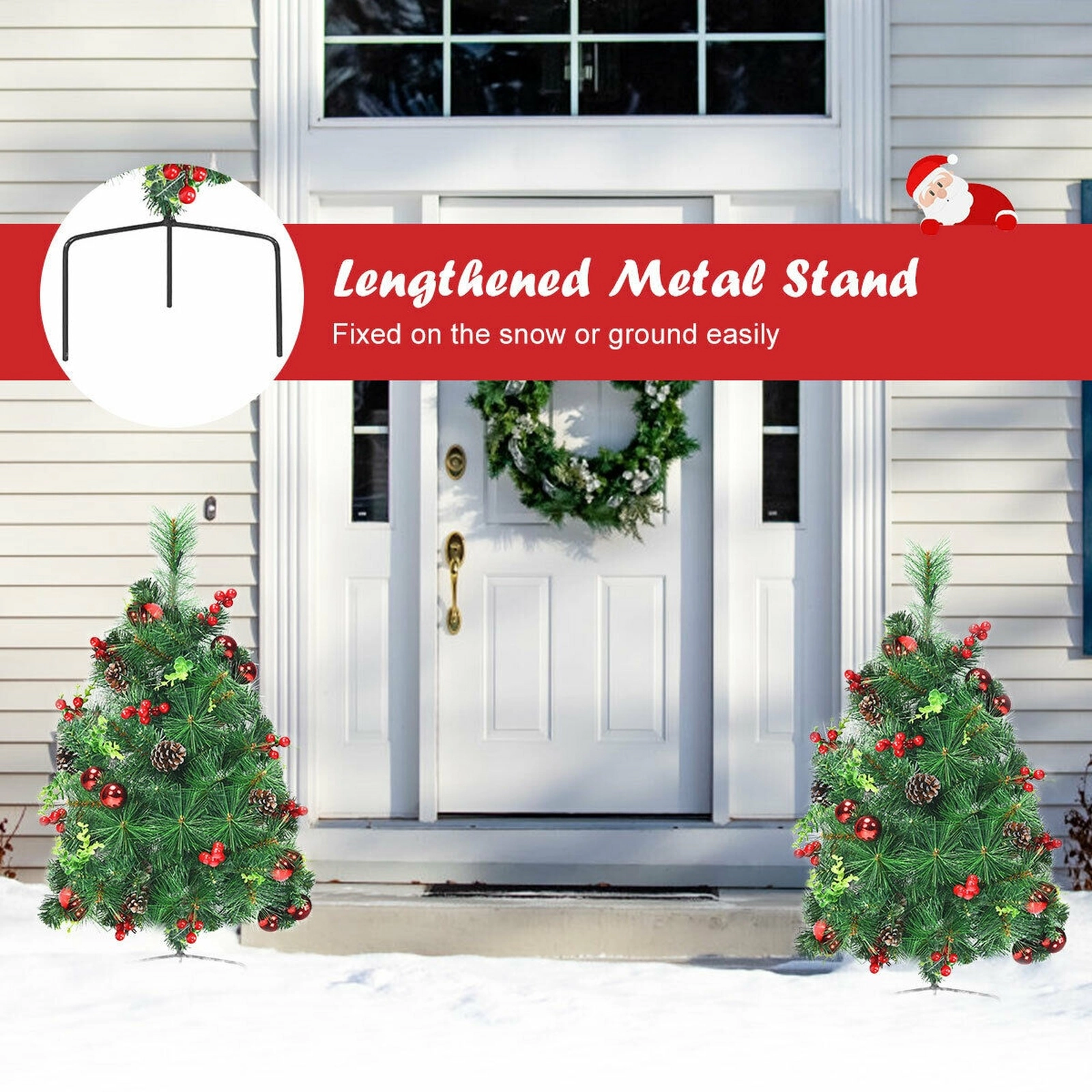 SUGIFT 29 in Battery Powered Outdoor Xmas Decoration Set of 2 Pre-Lit Pathway Christmas Trees