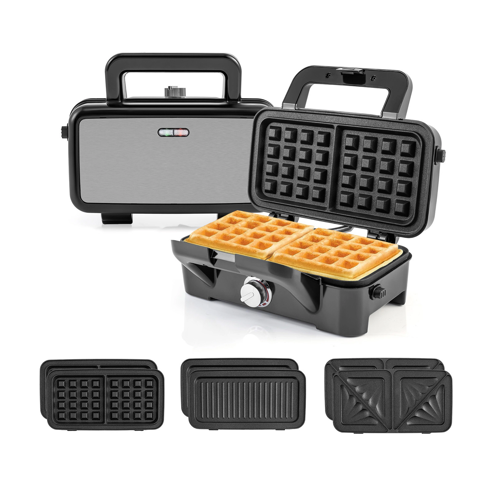 SlikBlue 3-in-1 Sandwich Maker with Waffle and Grill Plates, Adjustable Temperature Control