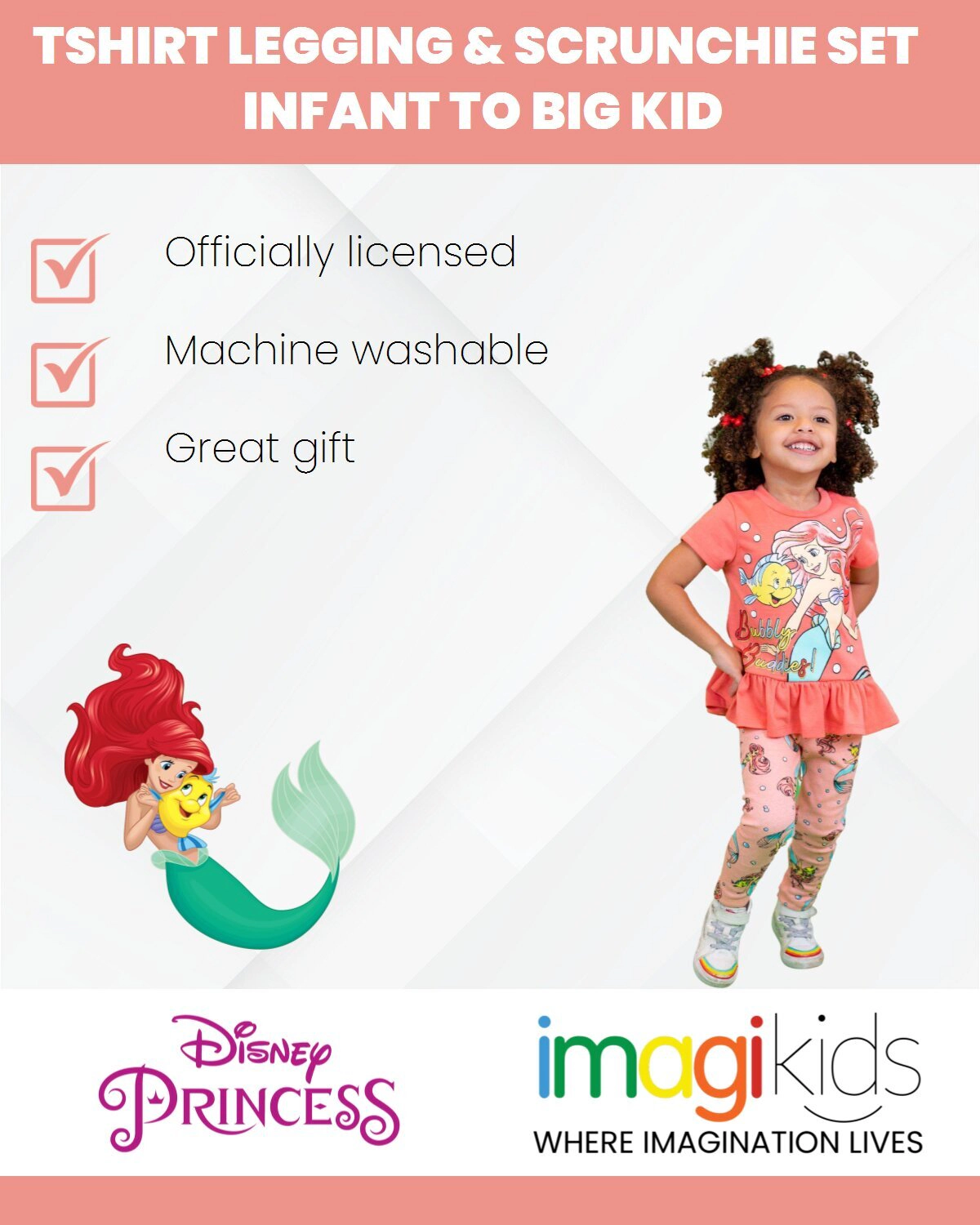 Disney The Little Mermaid Princess Ariel Girls' Glitter T-Shirt and Leggings Set