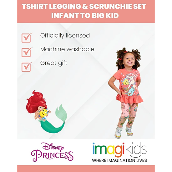 Disney The Little Mermaid Princess Ariel Girls' Glitter T-Shirt and Leggings Set