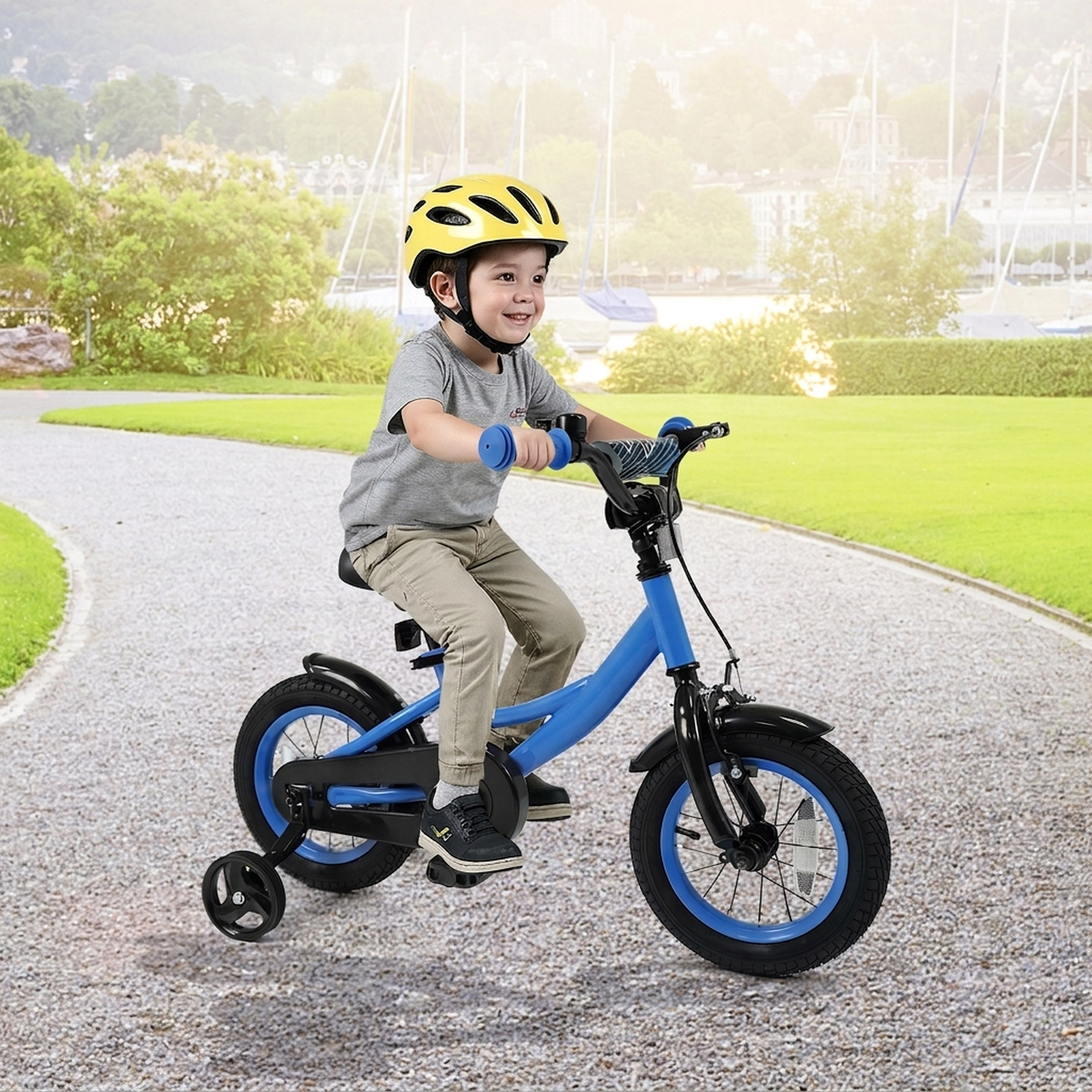 12-in Kids Bike Navy Detachable Training Wheels Kickstand Ages 3-4 Toddler Bicycle 145-lb Seat Capacity