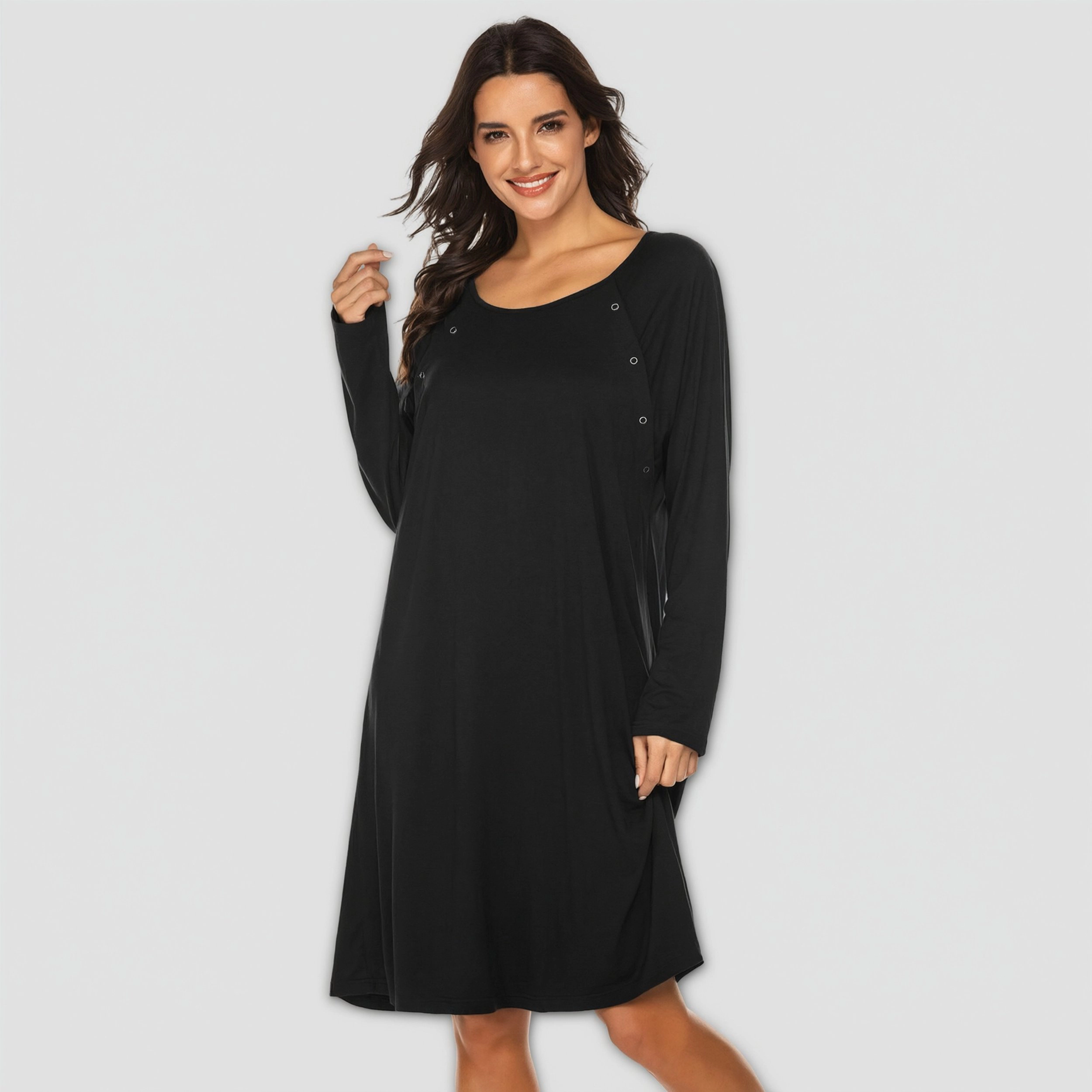 Ekouaer Maternity Nightgown Labor Delivery Nursing Gown Hospital Breastfeeding Dress Long Sleeve