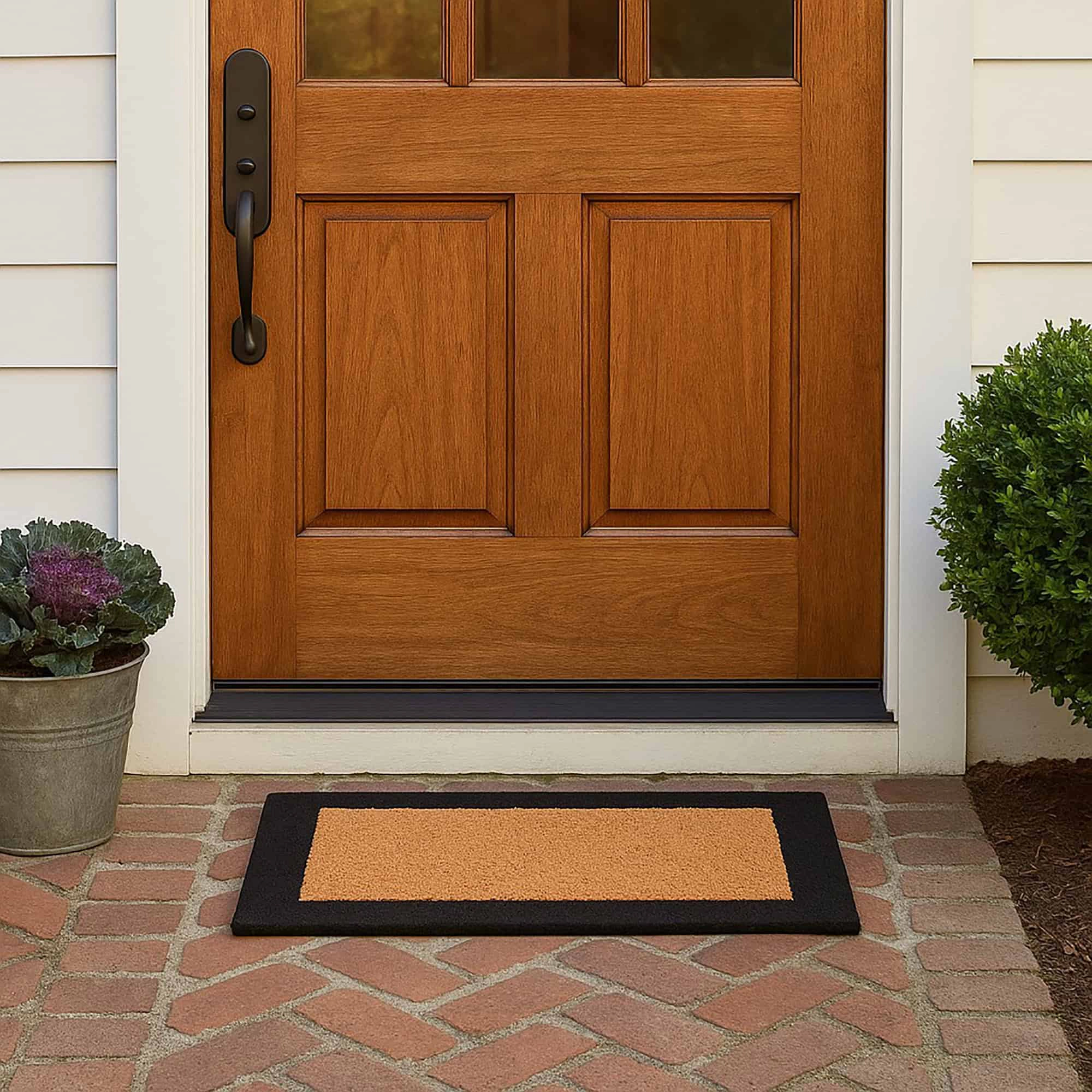 Evideco French Home Goods Natural with Black Border Black Border Coir Doormat 24 x 13 Inches