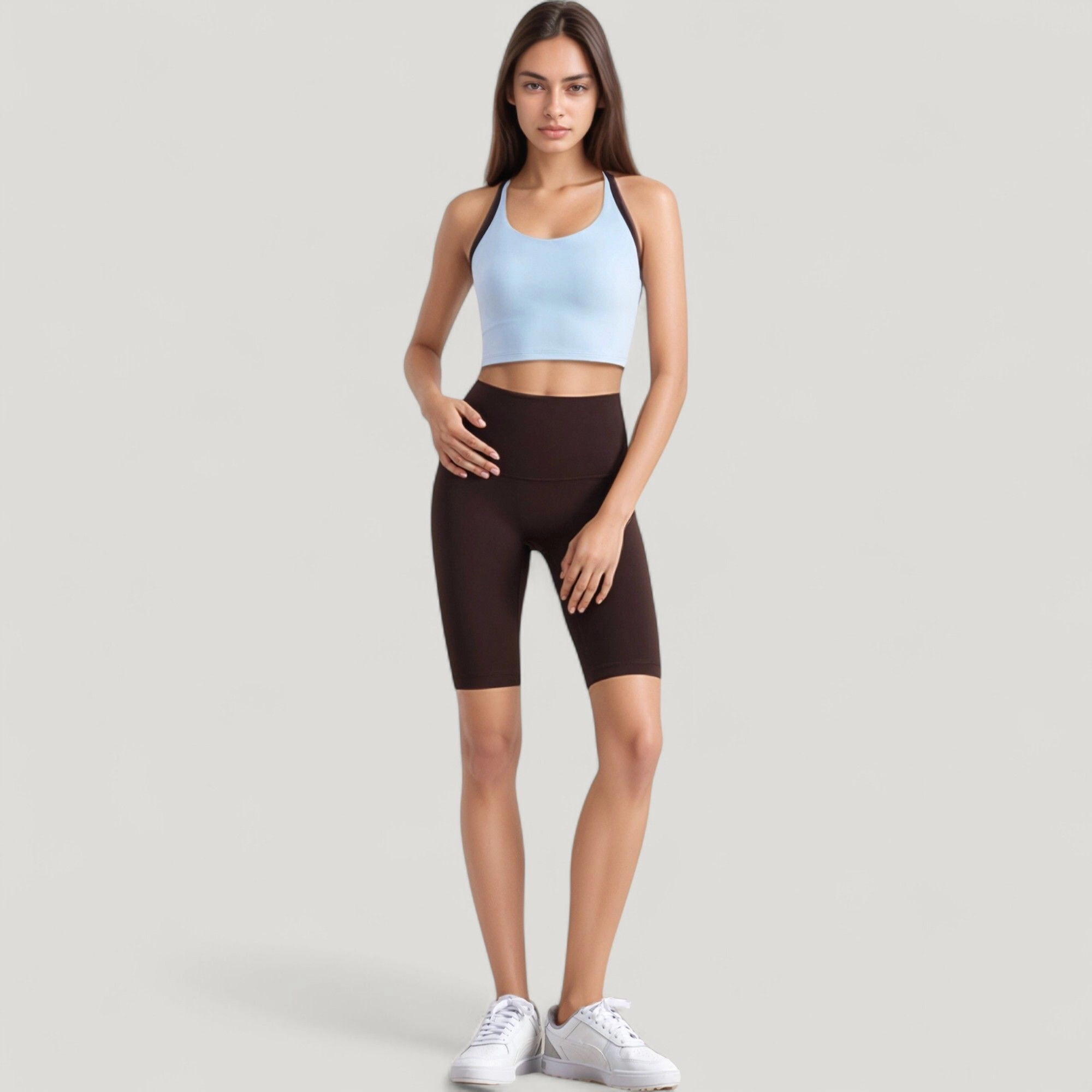 Anna-Kaci Women's Scoop Neck Racerback Sports Bra with Contrast Trim
