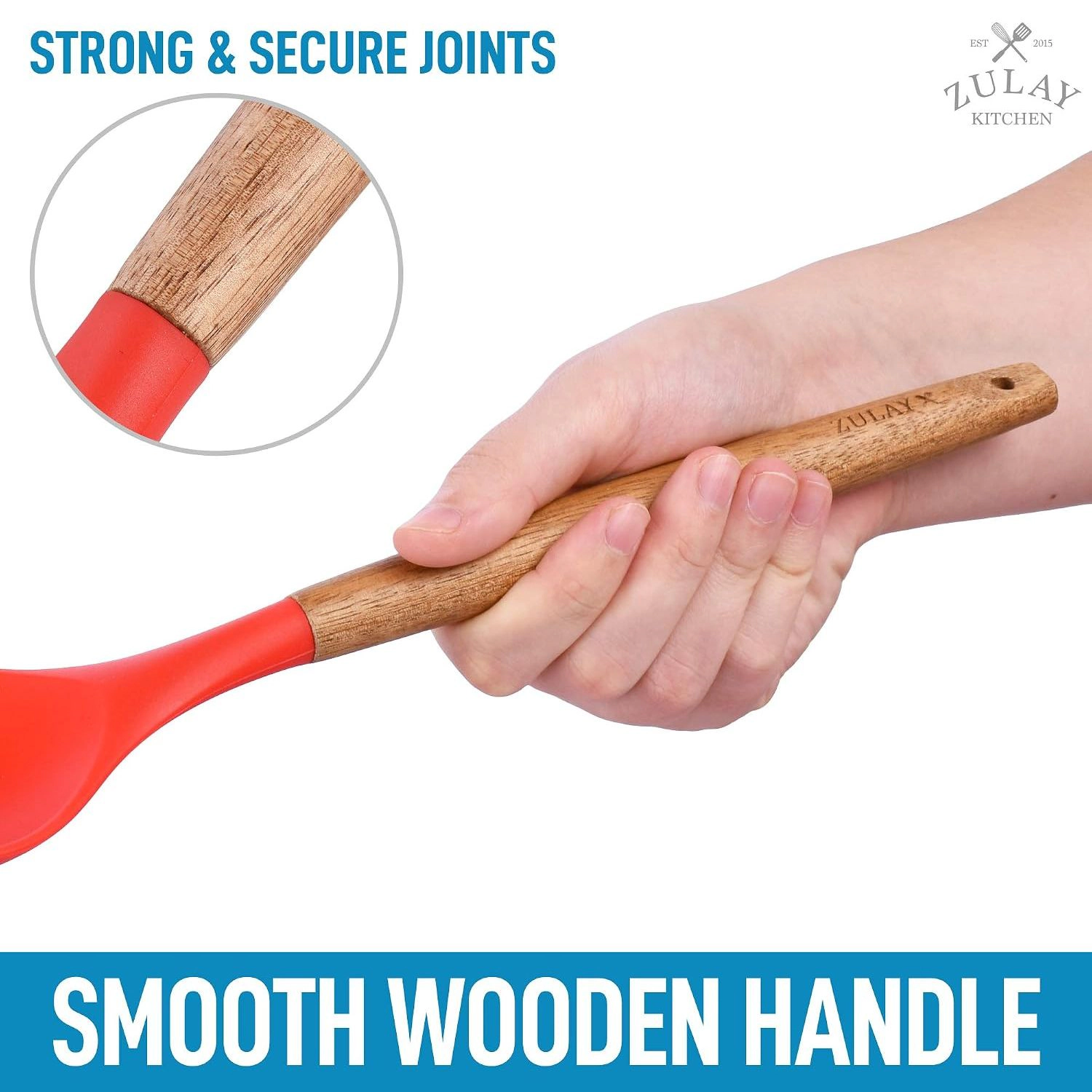 Zulay Kitchen Non-Stick Silicone & Acacia Wood 5-Piece Cooking Utensil Set with Holder