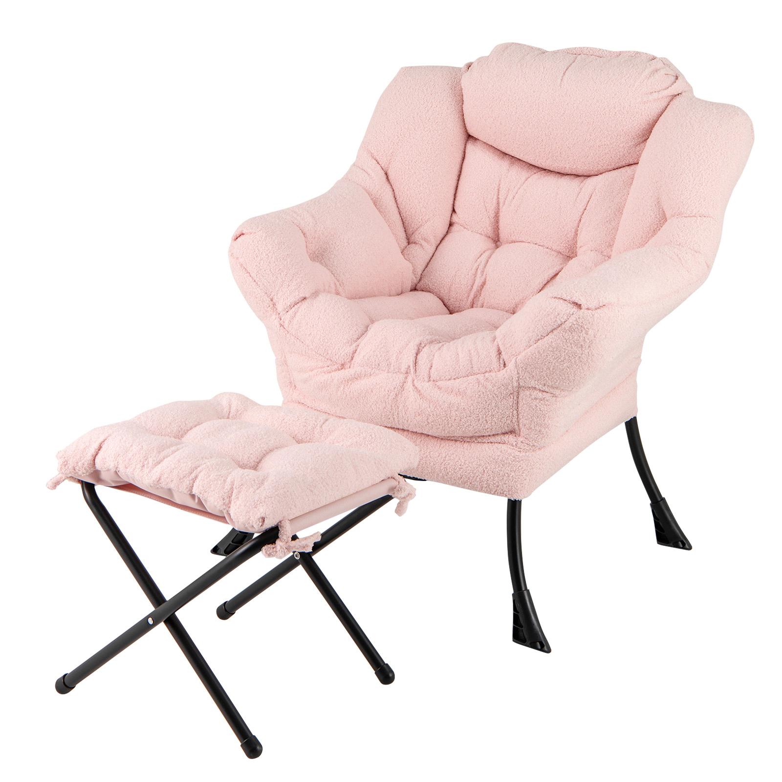 SUGIFT Sherpa Accent Chair with Folding Footrest and Head Pillow 31.5-in High Pink