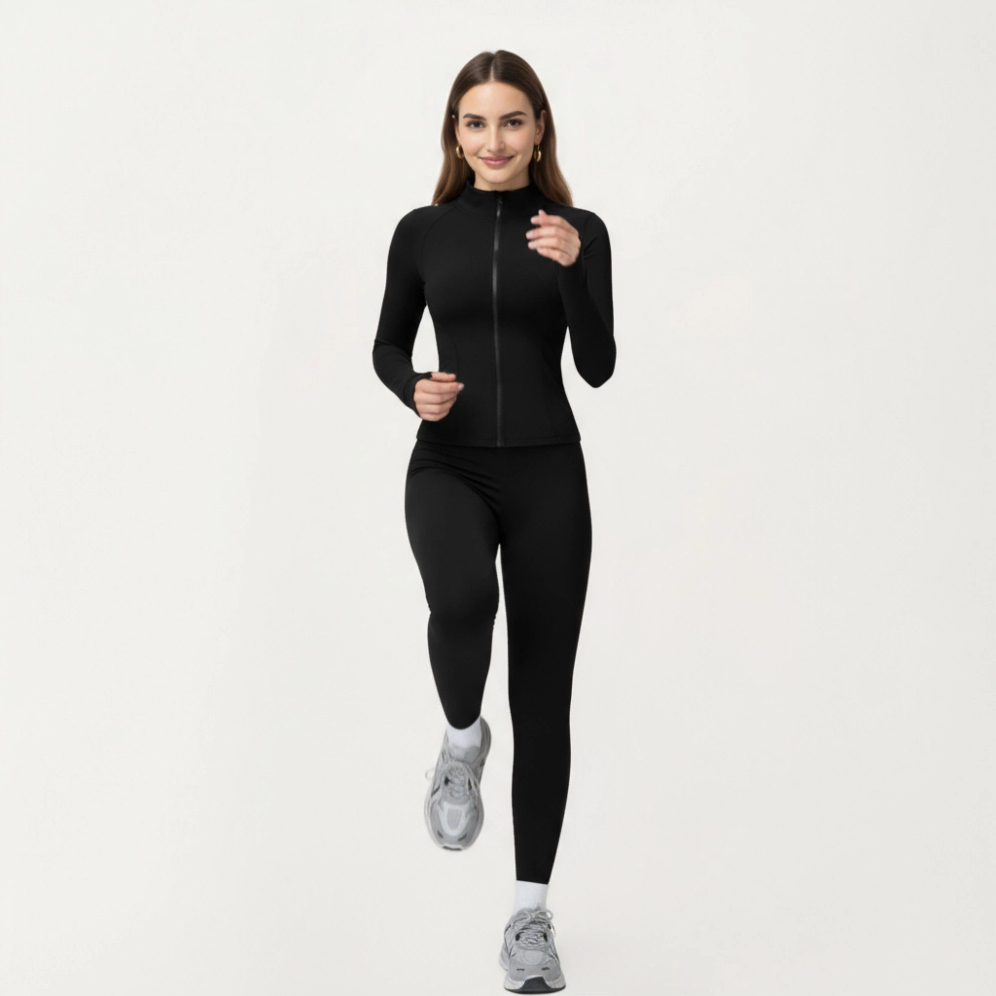 Anna-Kaci Women's Long Sleeve Active Jacket with Front Zip Closure Smooth Stretch Fabric and Contoured Seam Detailing