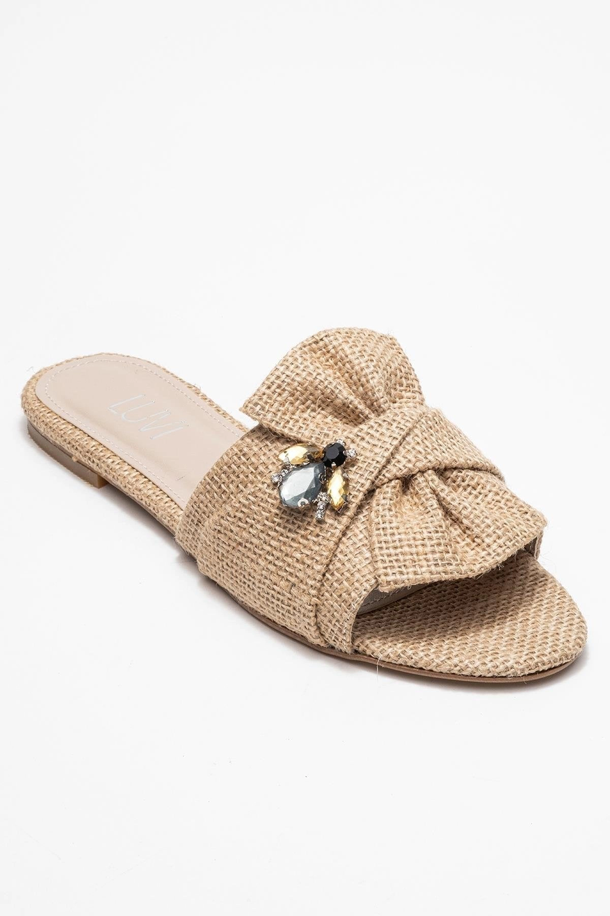 Prologue Shoes Womens Daphne Raffia Bow Slide Sandal