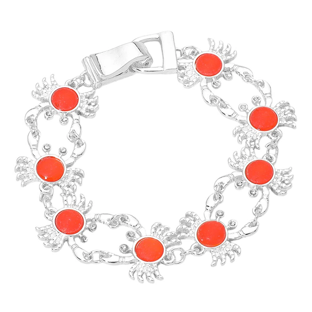 FASHNZFAB Sea Glass Crab Charm Link Magnetic Bracelet - Red, Silver