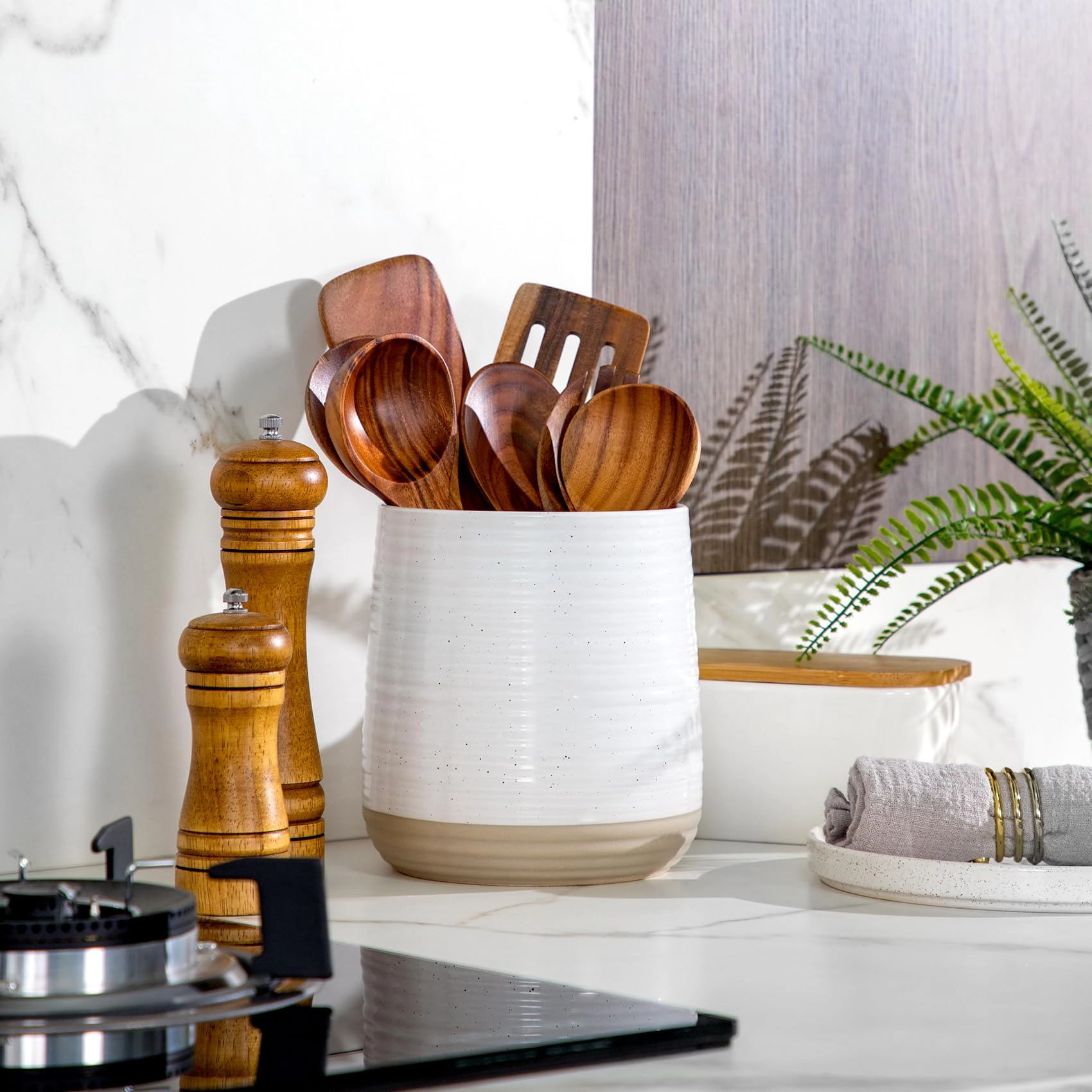 WZK Large Modern Farmhouse Ceramic 15 Pcs Kitchen Utensil Holder