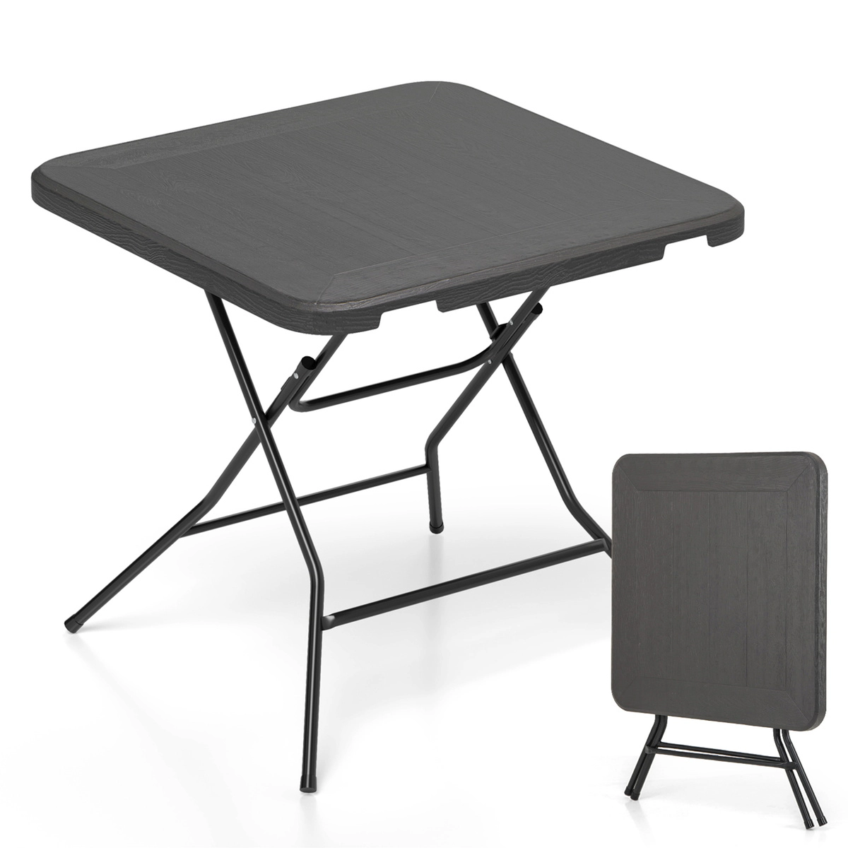 SUGIFT Foldable Wood-Grain HDPE Dining Table with X-Frame 110-lb Capacity Black