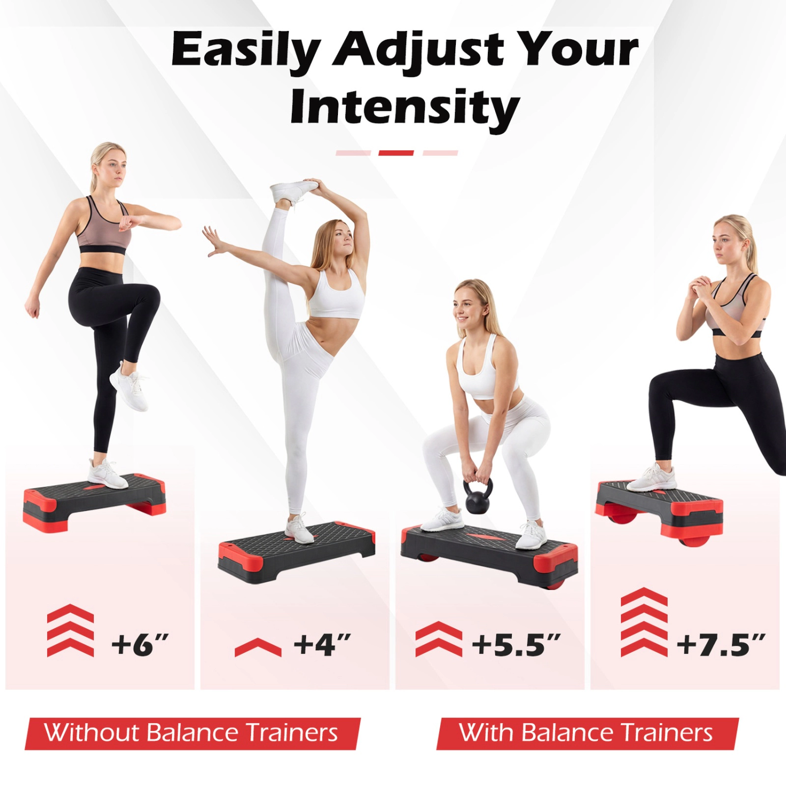 SUGIFT Red Aerobic Step Platform with 2 Risers and 2 Balance Trainers 27-in W 11-in D 4-in H 660-lb Step Capacity