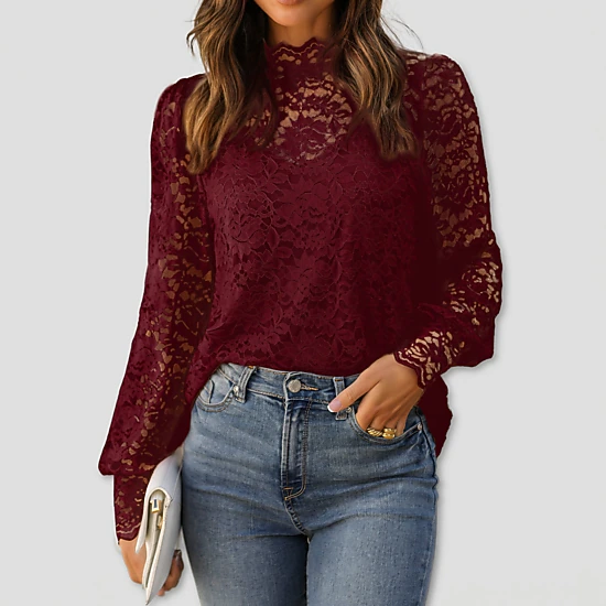 Zeagoo Women Lace Puff Sleeve Blouse