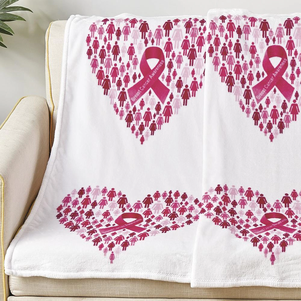 Plazatex Together We Rise Decorative Breast Cancer Awarenes Machine Washable Throw 50" x 70" White & Pink