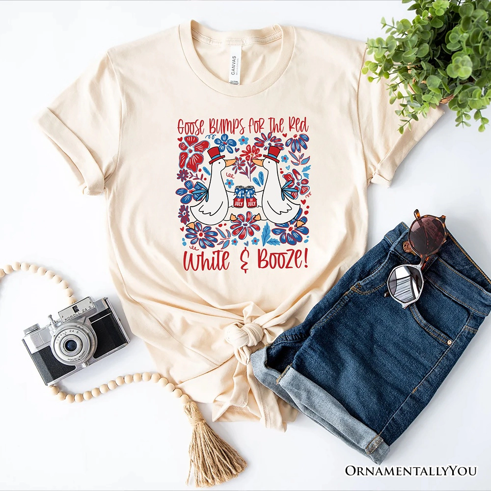 OrnamentallyYou Womens Goose Bumps For The Red White & Booze 4th Of July T-Shirt