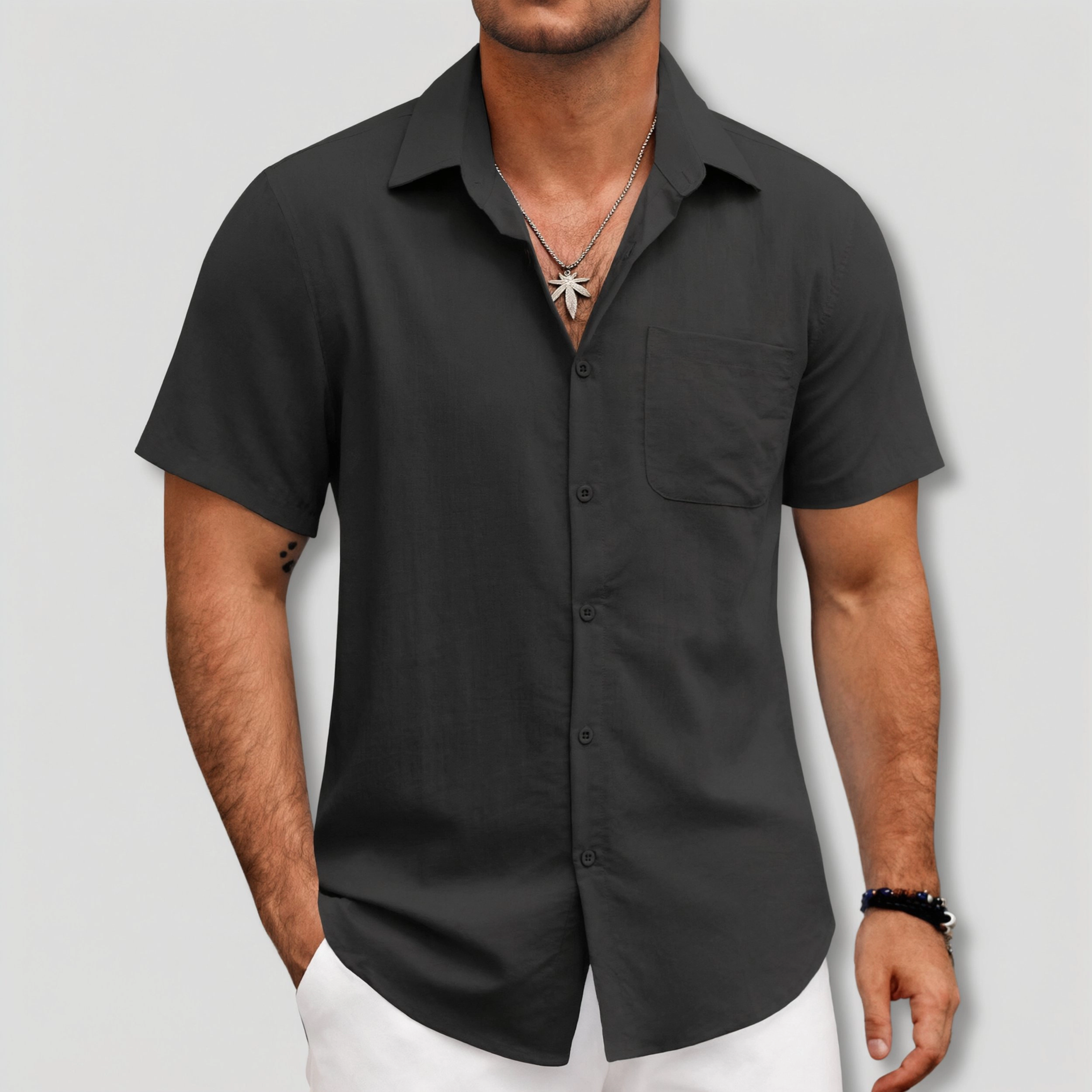 COOFANDY Mens Casual Short Sleeve Button Down Shirt Lapel Collar Pocket  Tops