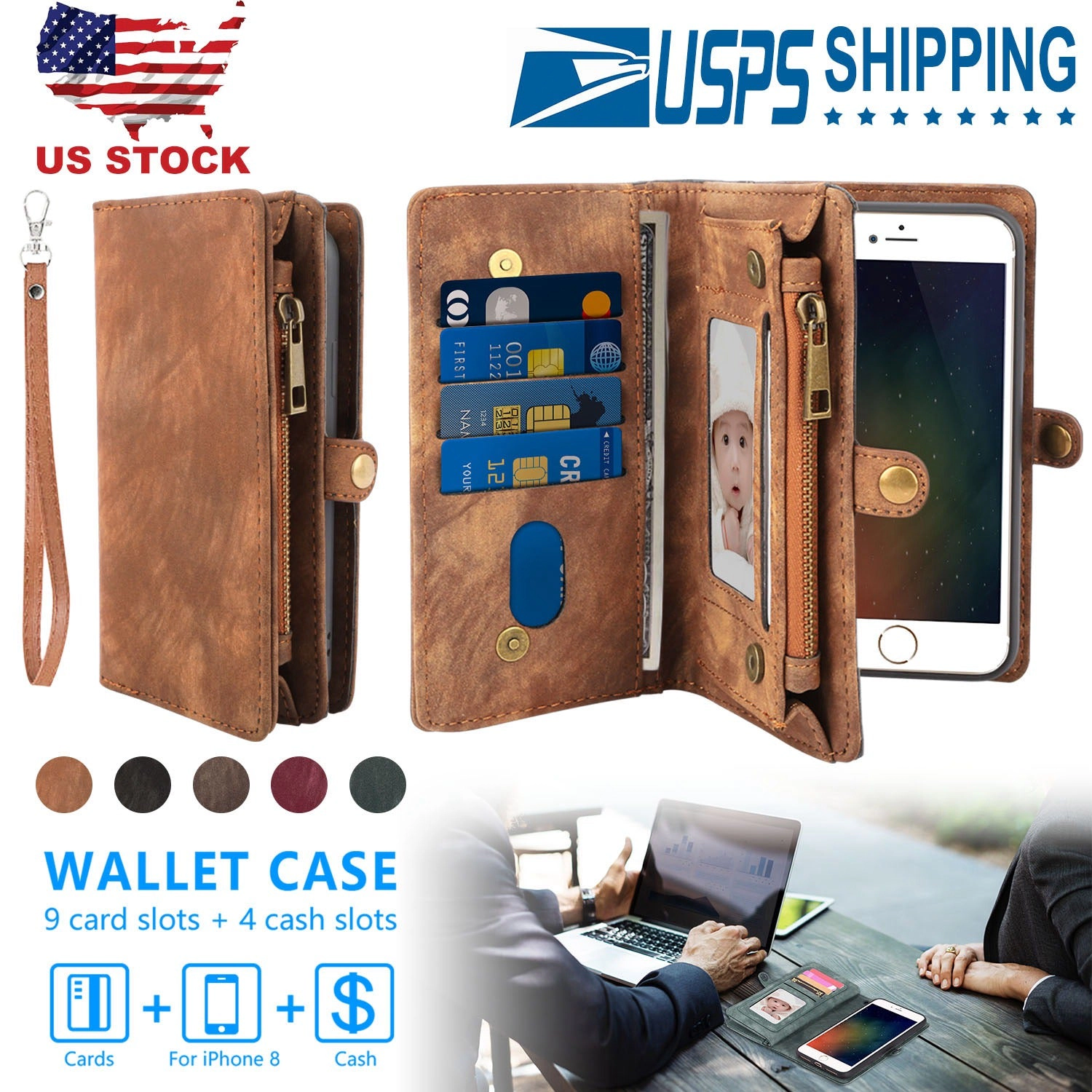 GBruno 2-in-1 Leather Phone Wallet Case For IPhone 8