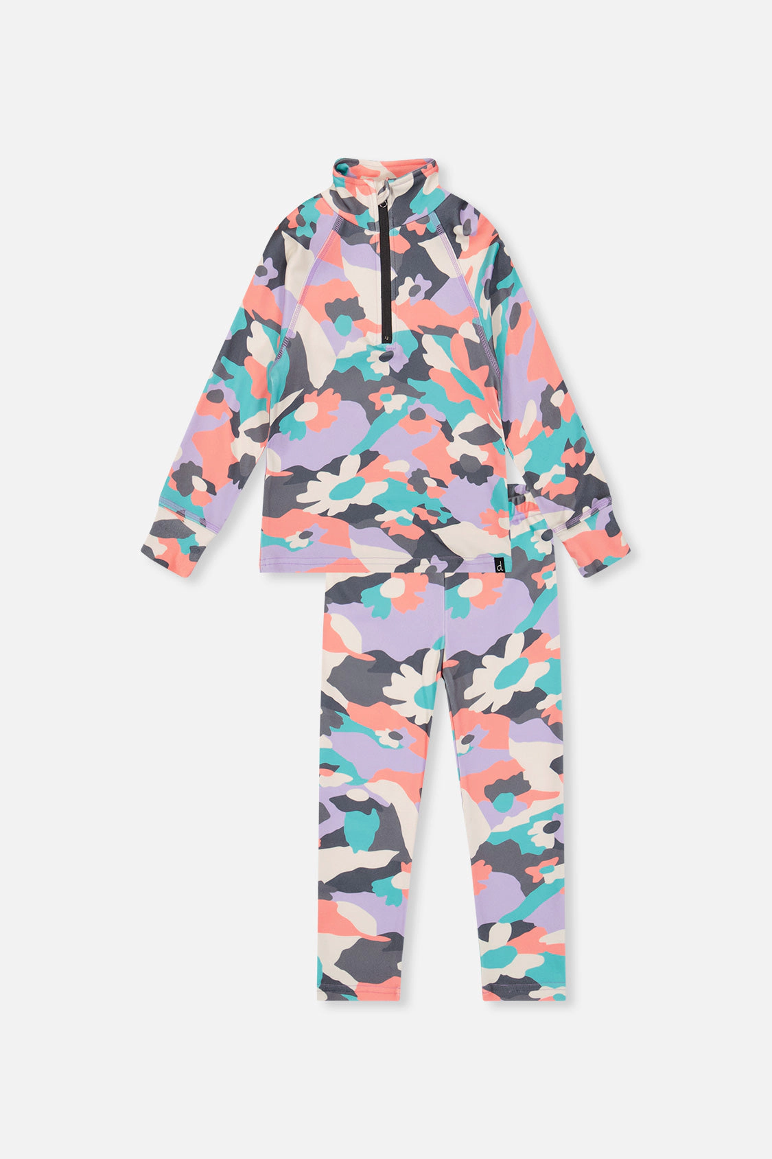Deux par Girls Two Piece Camouflage Print Half-Zip Thermal Underwear Top and Pants Set