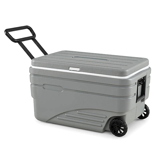 SUGIFT 103-qt Gray Large Wheeled Ice Chest Cooler with Foldable Pull Handle and 5 to 7 Day Ice Retention
