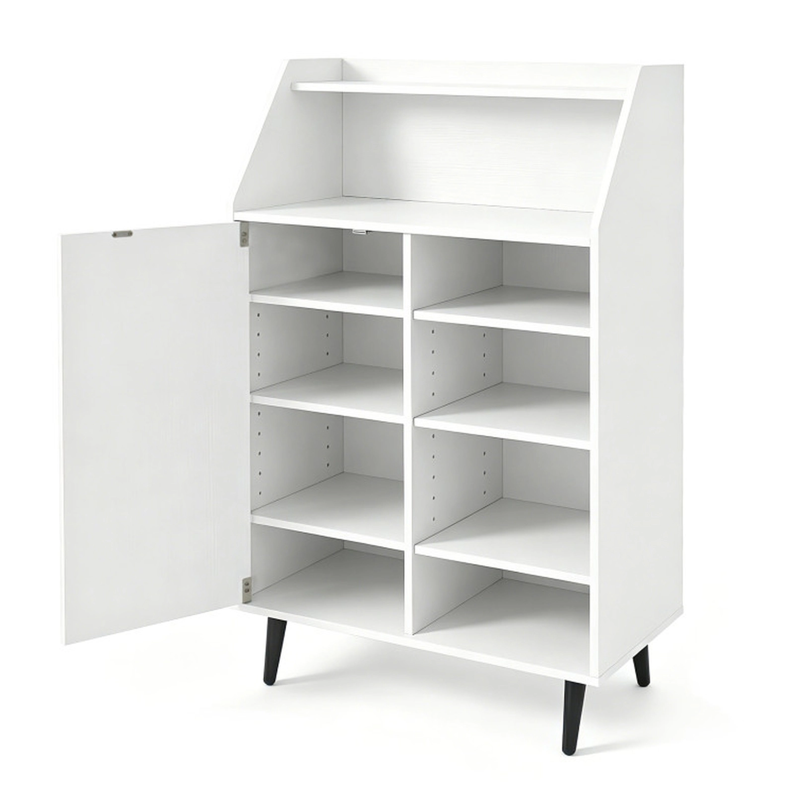 SUGIFT Shoe Storage Cabinet with 2-Tier Open Compartment and 4 Adjustable Shelves 44-lb Countertop Capacity White